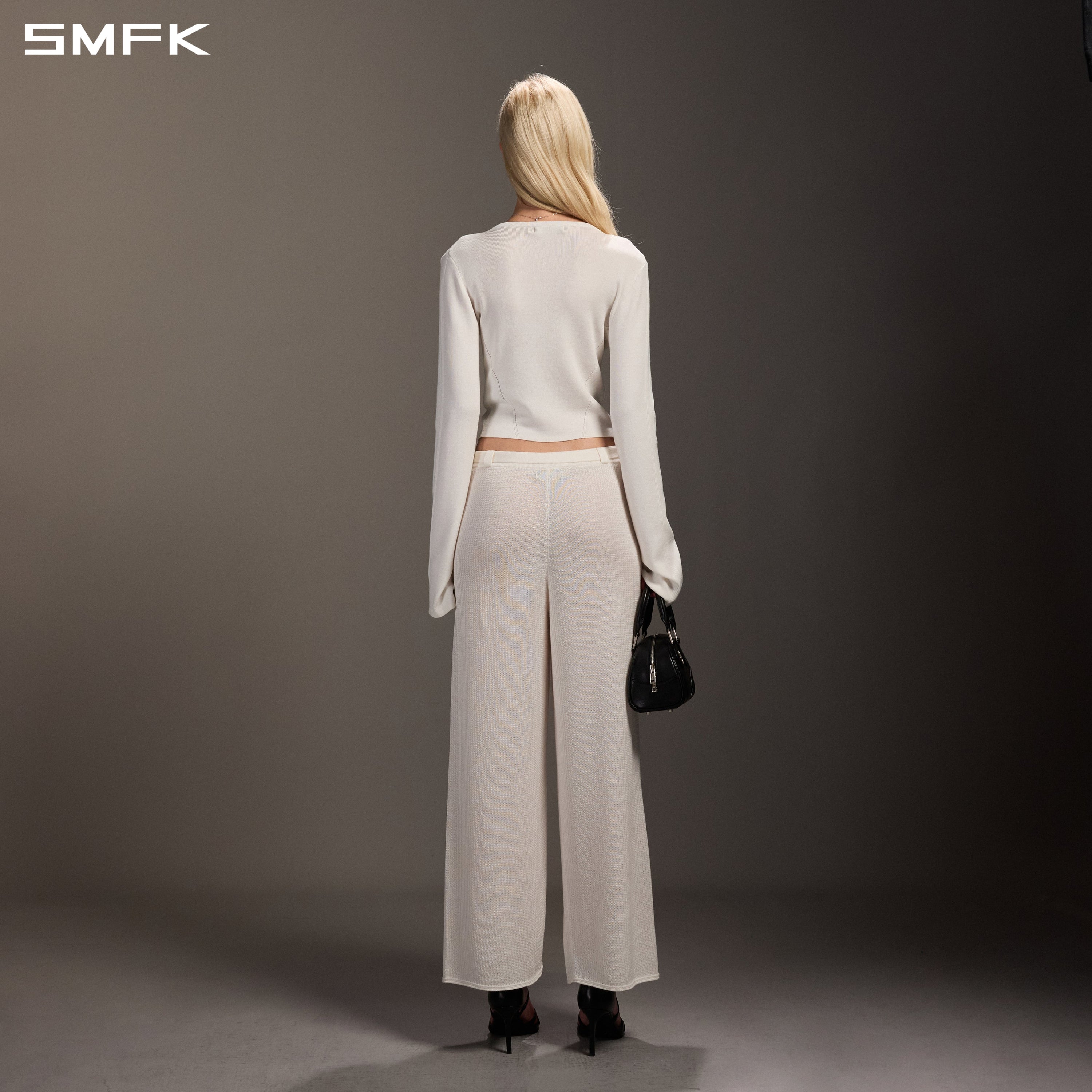MYTH SIREN EVENING SLIM KNIT CARDIGAN/TENCEL+SILK CLOUD WHITE