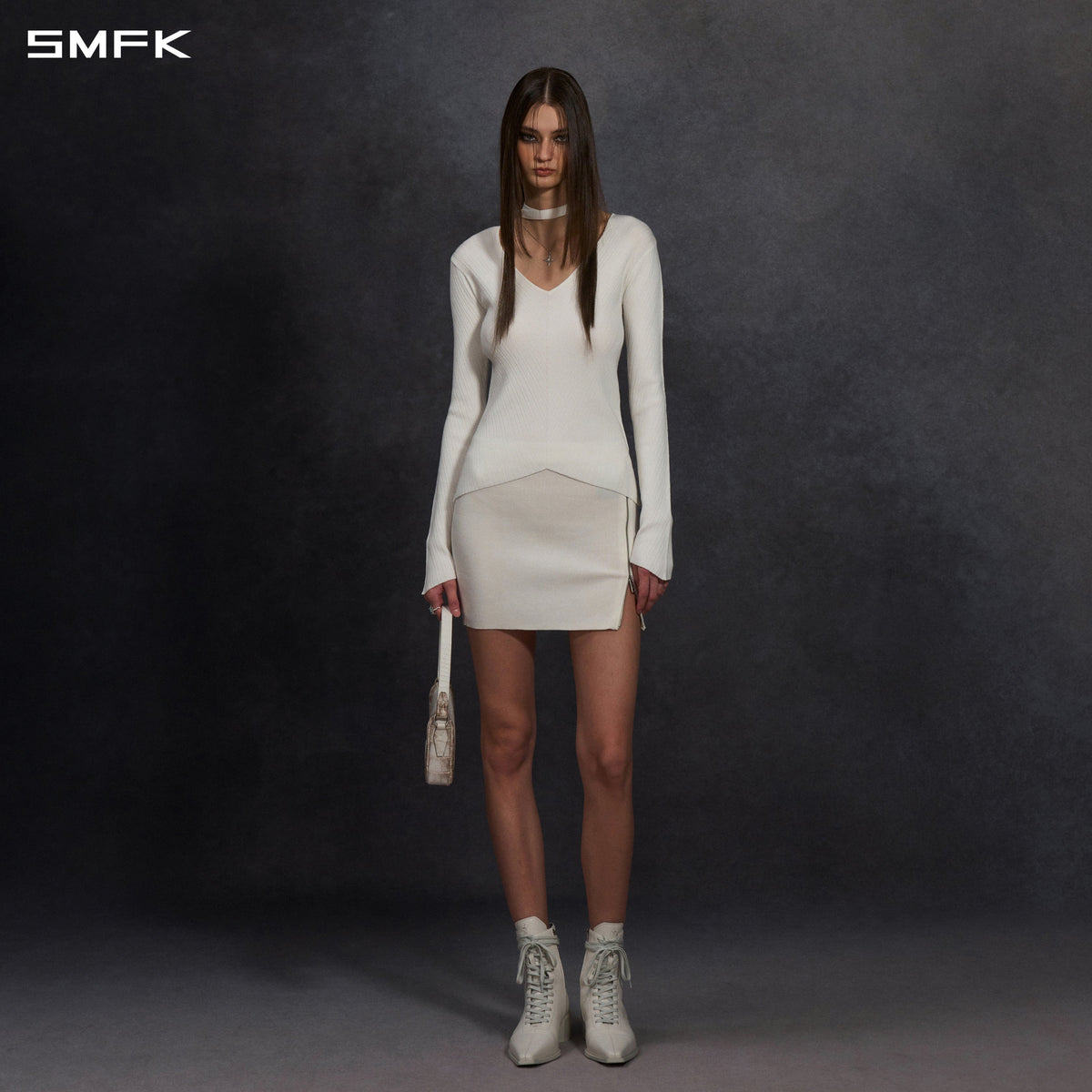 MYTH AEOLUS SYMMETRY EVENING KNIT PULLOVER/LENZING TENCEL+SILK CLOUD WHITE