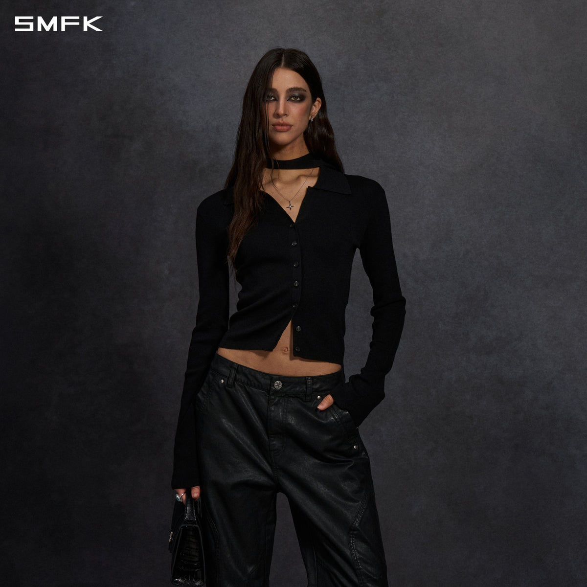 MYTH SIREN EVENING SLIM KNIT SHIRT/LENZING TENCEL+SILK+COTTON WILD BLACK
