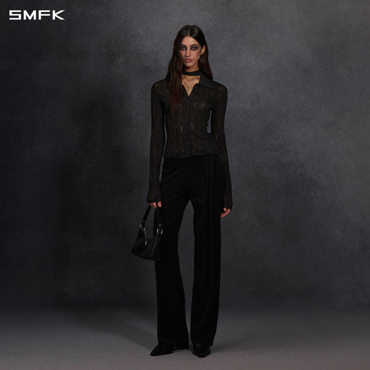 MYTH SIREN AURORA EVENING SLIM KNIT SHIRT/METALLIC YARN AURORA BLACK
