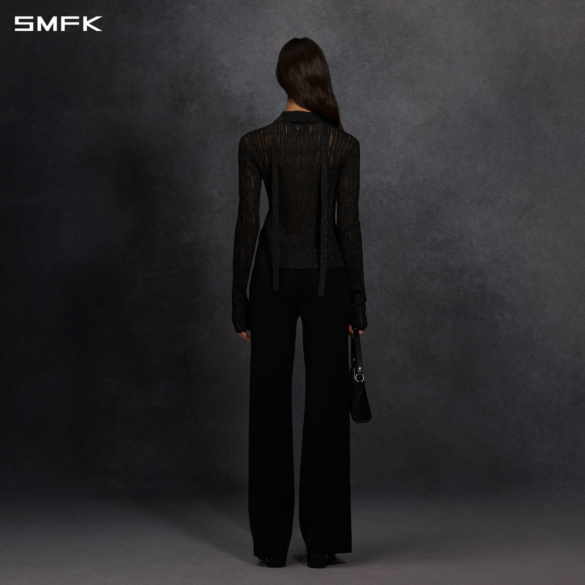 MYTH SIREN AURORA EVENING SLIM KNIT SHIRT/METALLIC YARN AURORA BLACK