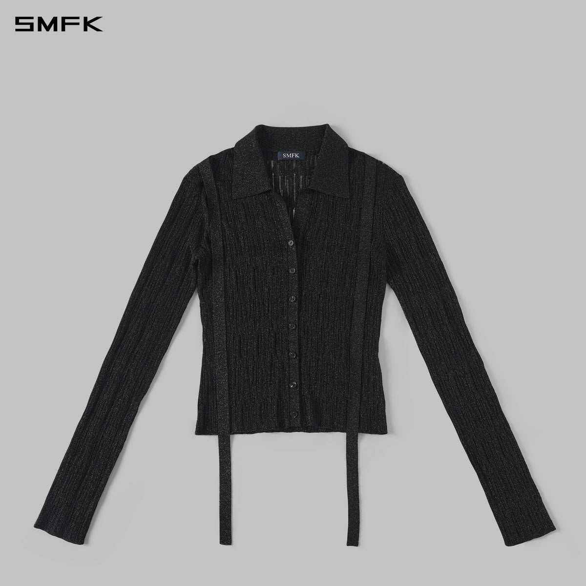 MYTH SIREN AURORA EVENING SLIM KNIT SHIRT/METALLIC YARN AURORA BLACK