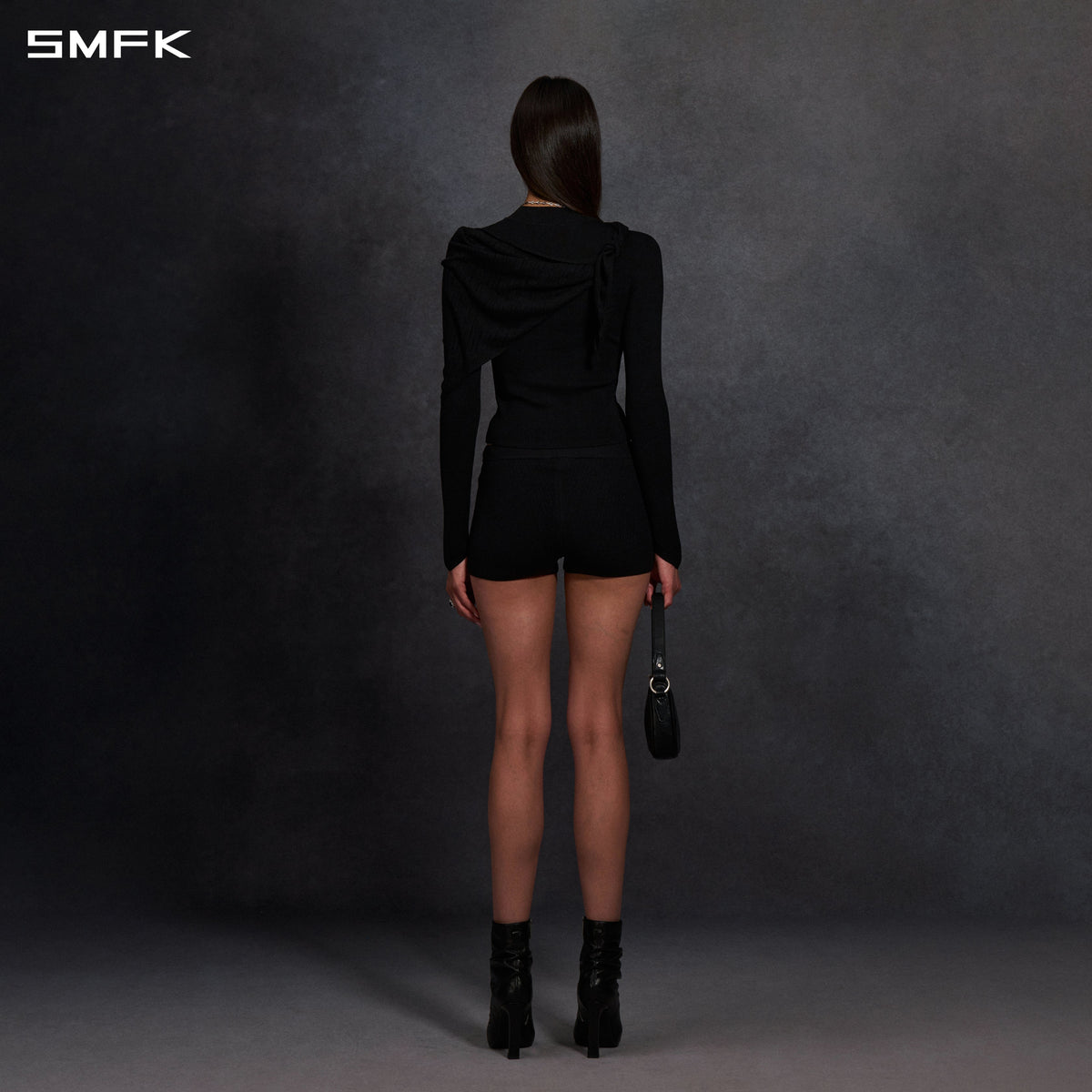 MYTH SIREN AURORA EVENING STYLIST SLIM KNIT SHIRT/LENZING TENCEL+SILK+COTTON WILD BLACK