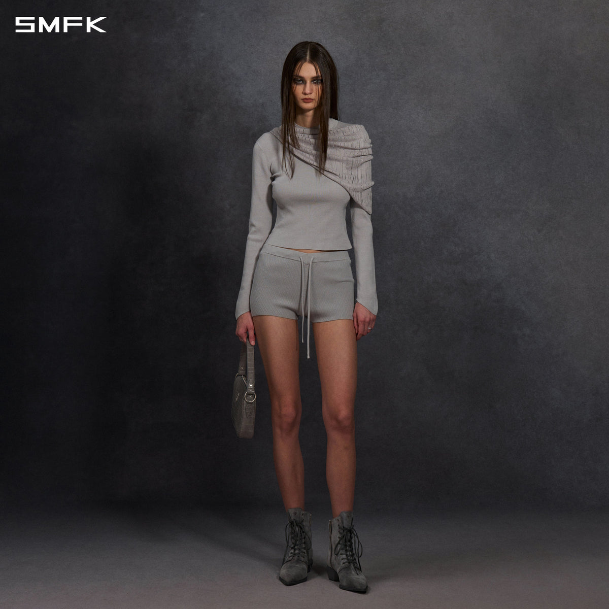 MYTH SIREN AURORA EVENING STYLIST SLIM KNIT SHIRT/LENZING TENCEL+SILK+COTTON GLACIER GREY