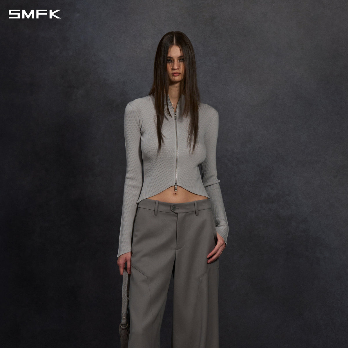 MYTH AEOLUS EVENING SLIM COLLAR KNIT JACKET/TENCEL+SILK GLACIER GREY