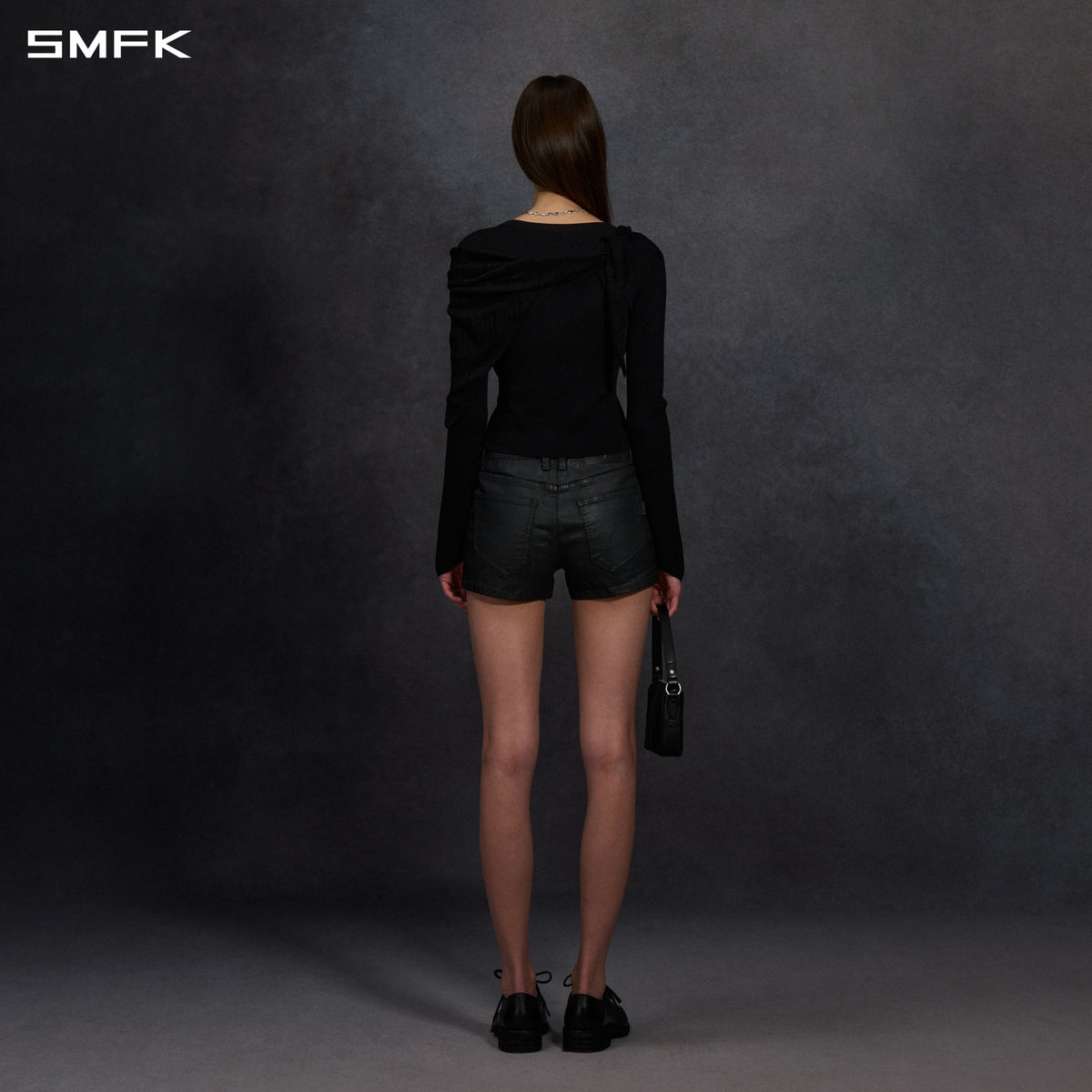 MYTH SIREN AURORA EVENING STYLIST SLIM KNIT SHIRT/LENZING TENCEL+SILK+COTTON WILD BLACK