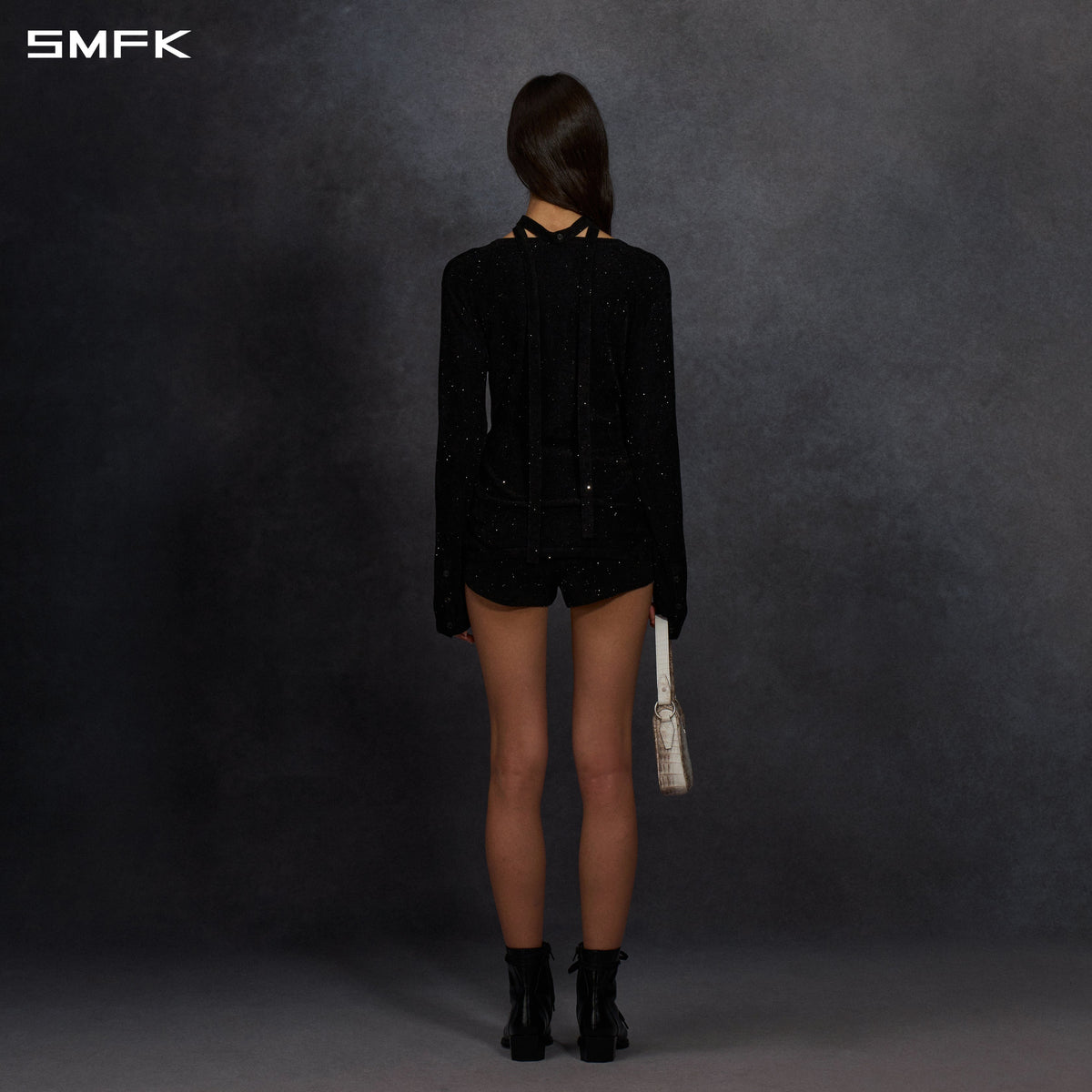 MYTH AEOLUS EVENING ROBE CREW NECK KNIT TOP/STARRY VELVET GALAXY BLACK