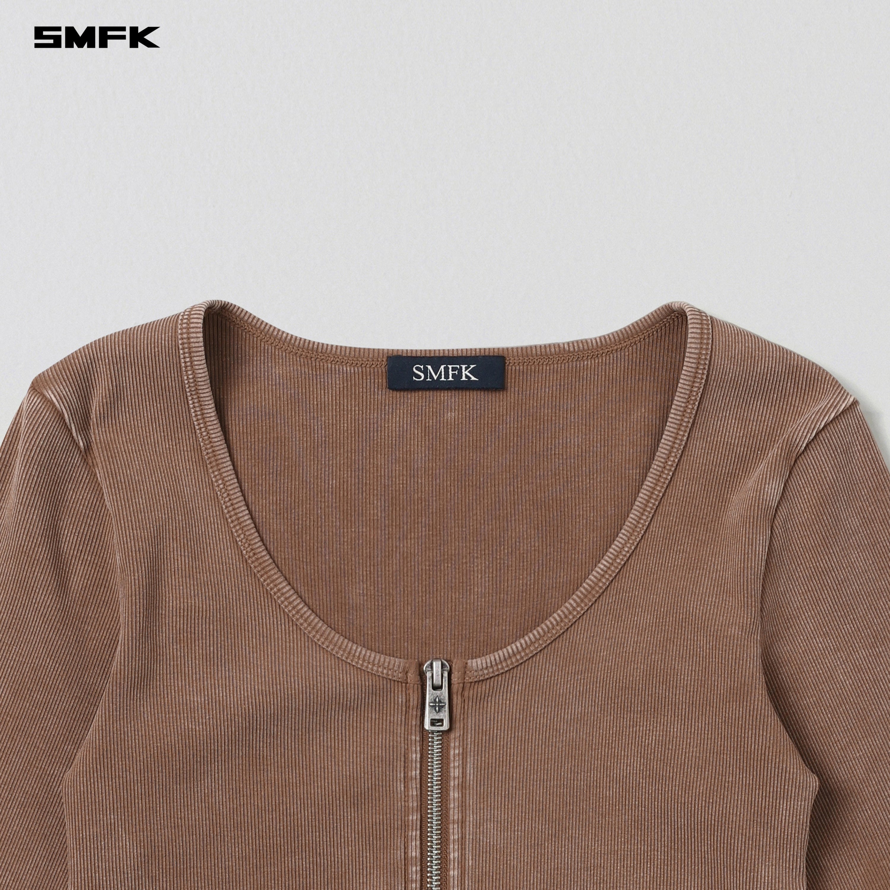 VINTAGE NOMADIC SLIM ZIP PULLOVER/LONG-STAPLE COTTON VANISH BROWN
