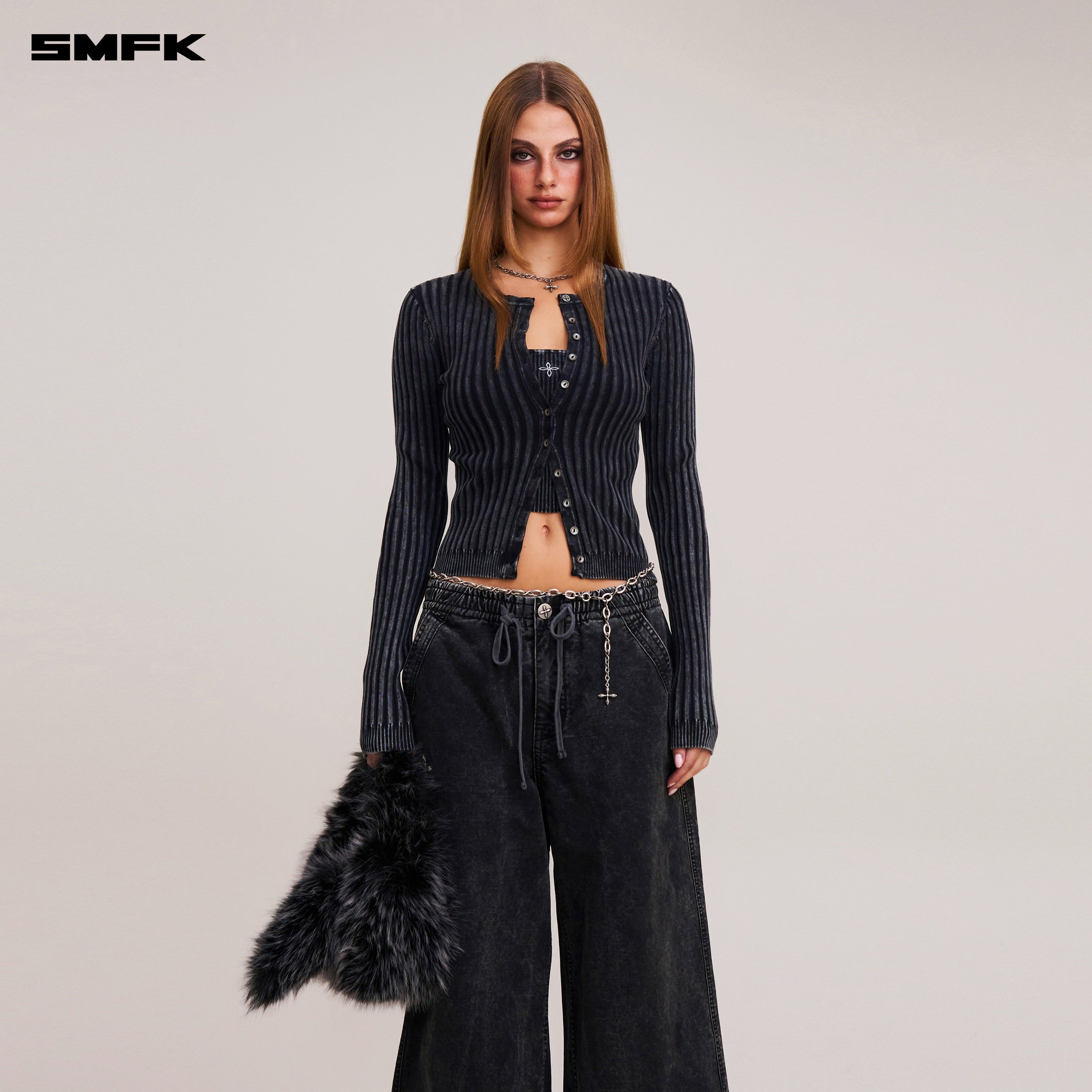 VINTAGE-SAVAGE KNIT CARDIGAN/STONE WASH VANISH BLACK