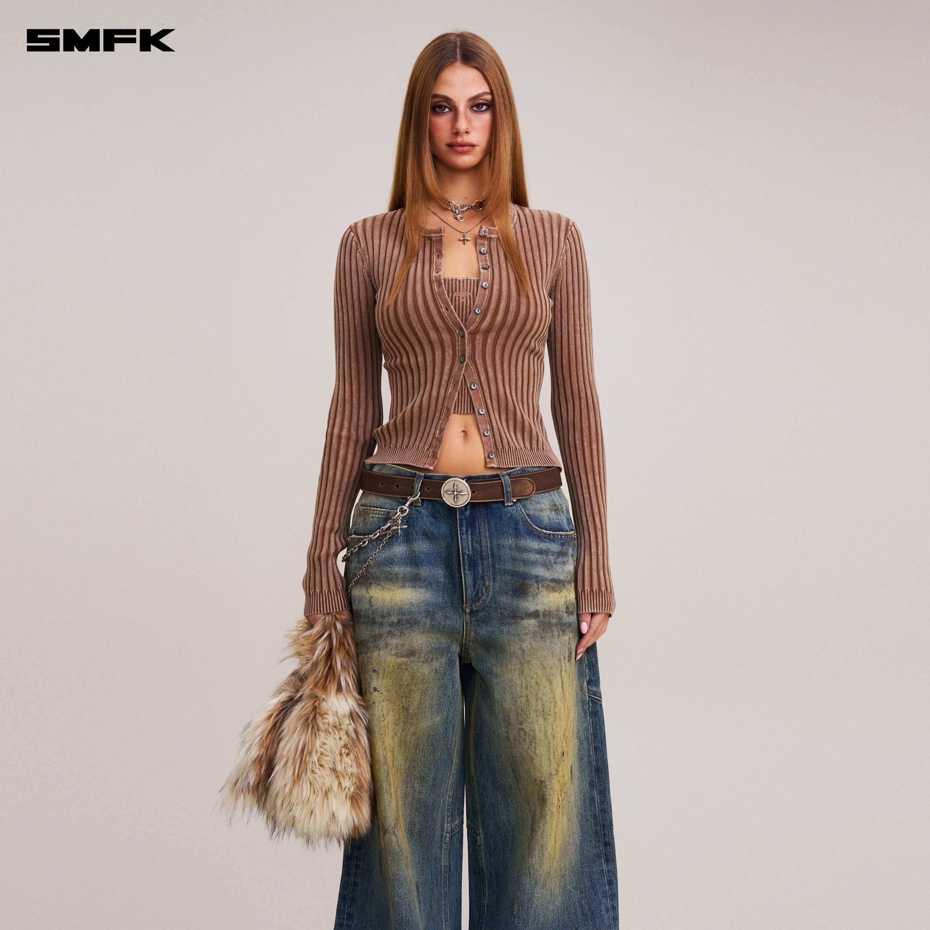 VINTAGE-SAVAGE KNIT CARDIGAN/STONE WASH VANISH BROWN