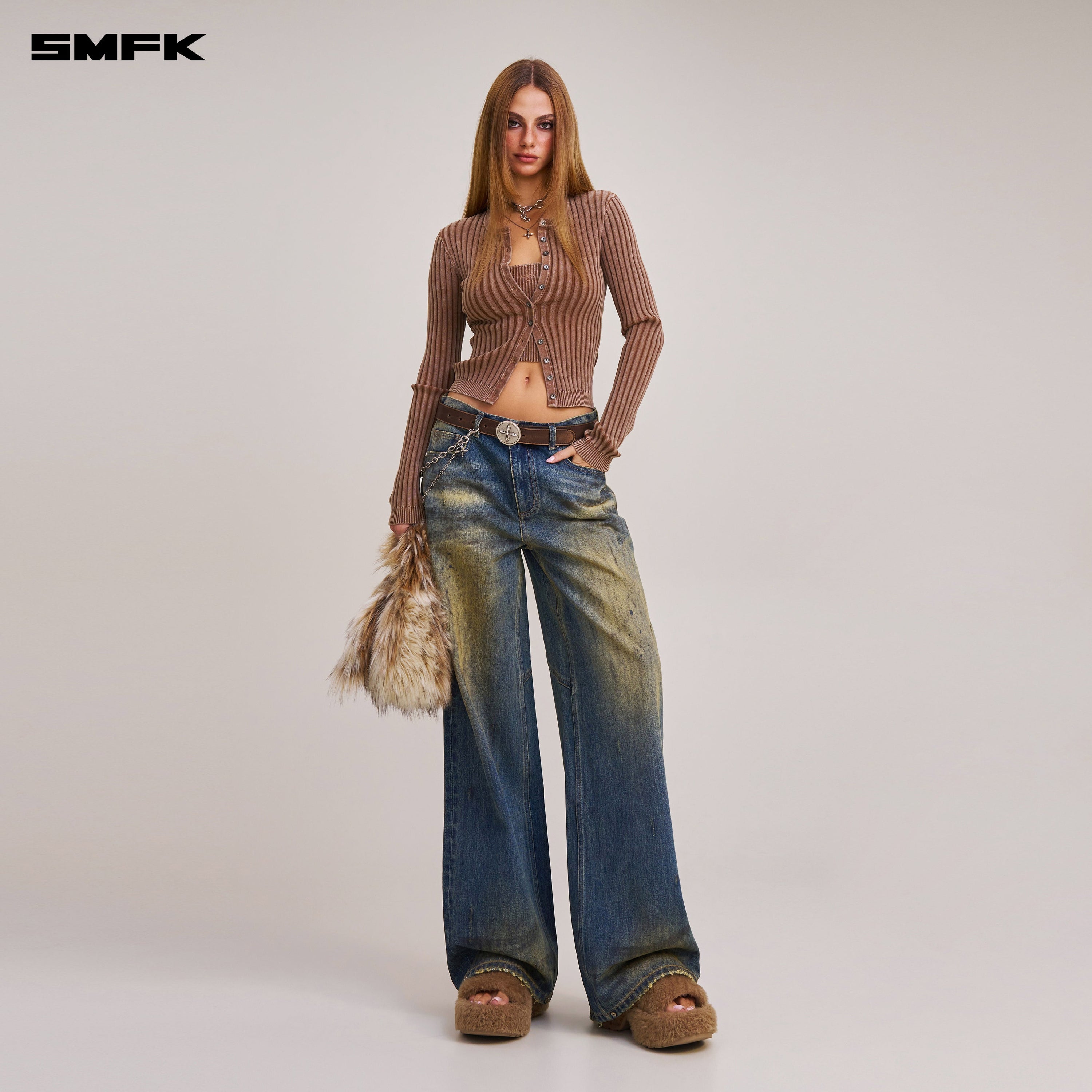 VINTAGE-SAVAGE KNIT CARDIGAN/STONE WASH VANISH BROWN