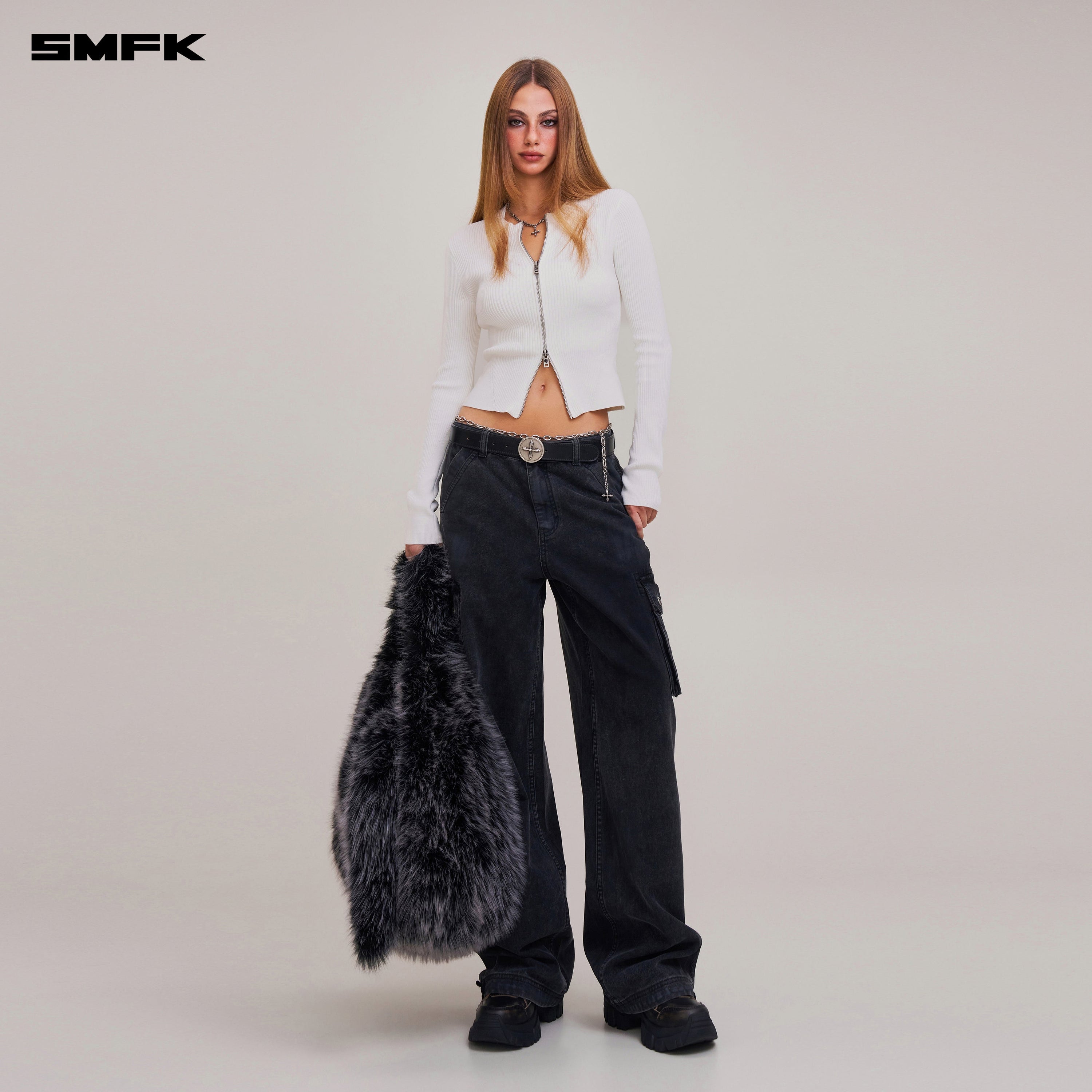 VINTAGE-SAVAGE ZIP KNIT CARDIGAN/STONE WASH VANISH WHITE