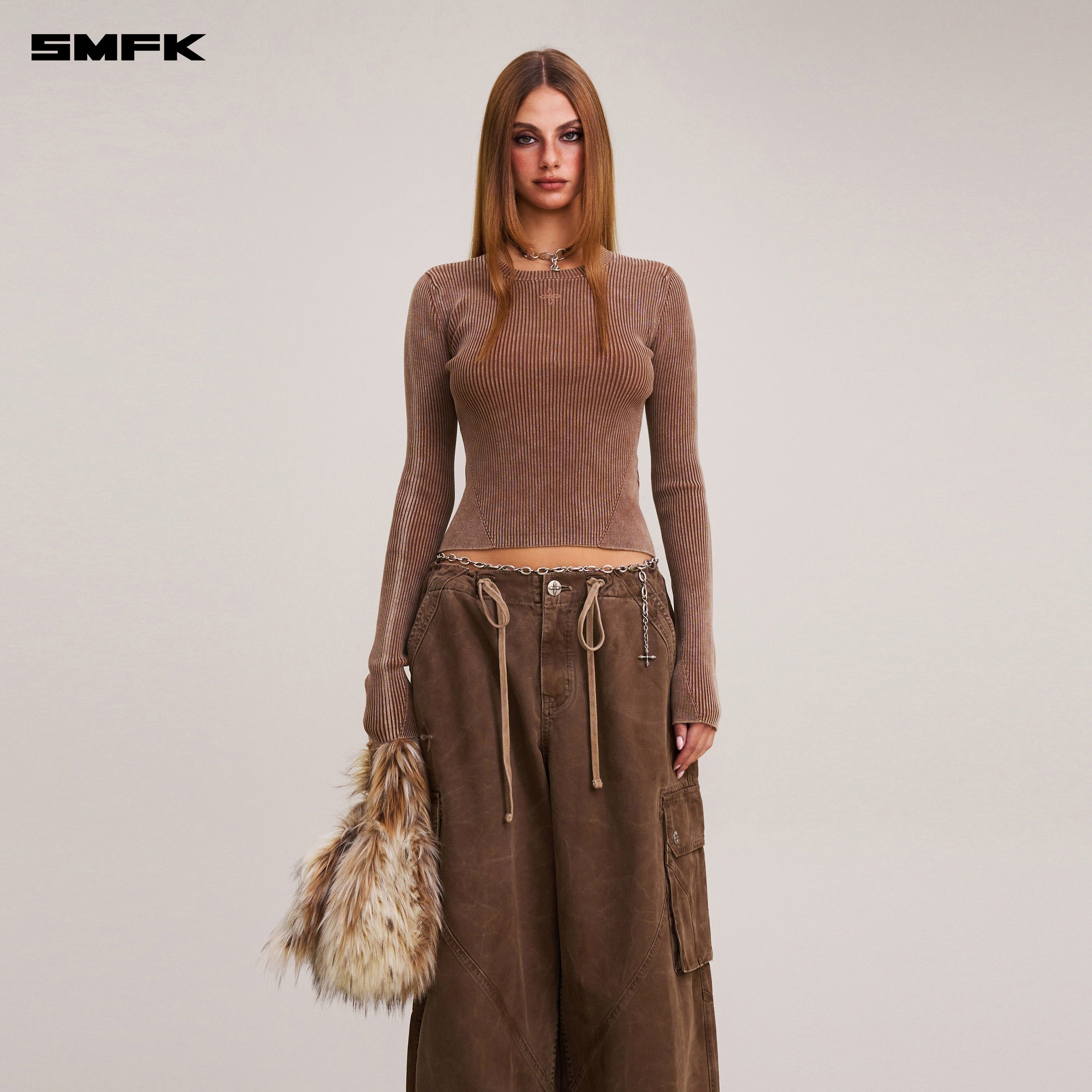 VINTAGE-SAVAGE KNIT PULLOVER/STONE WASH VANISH BROWN