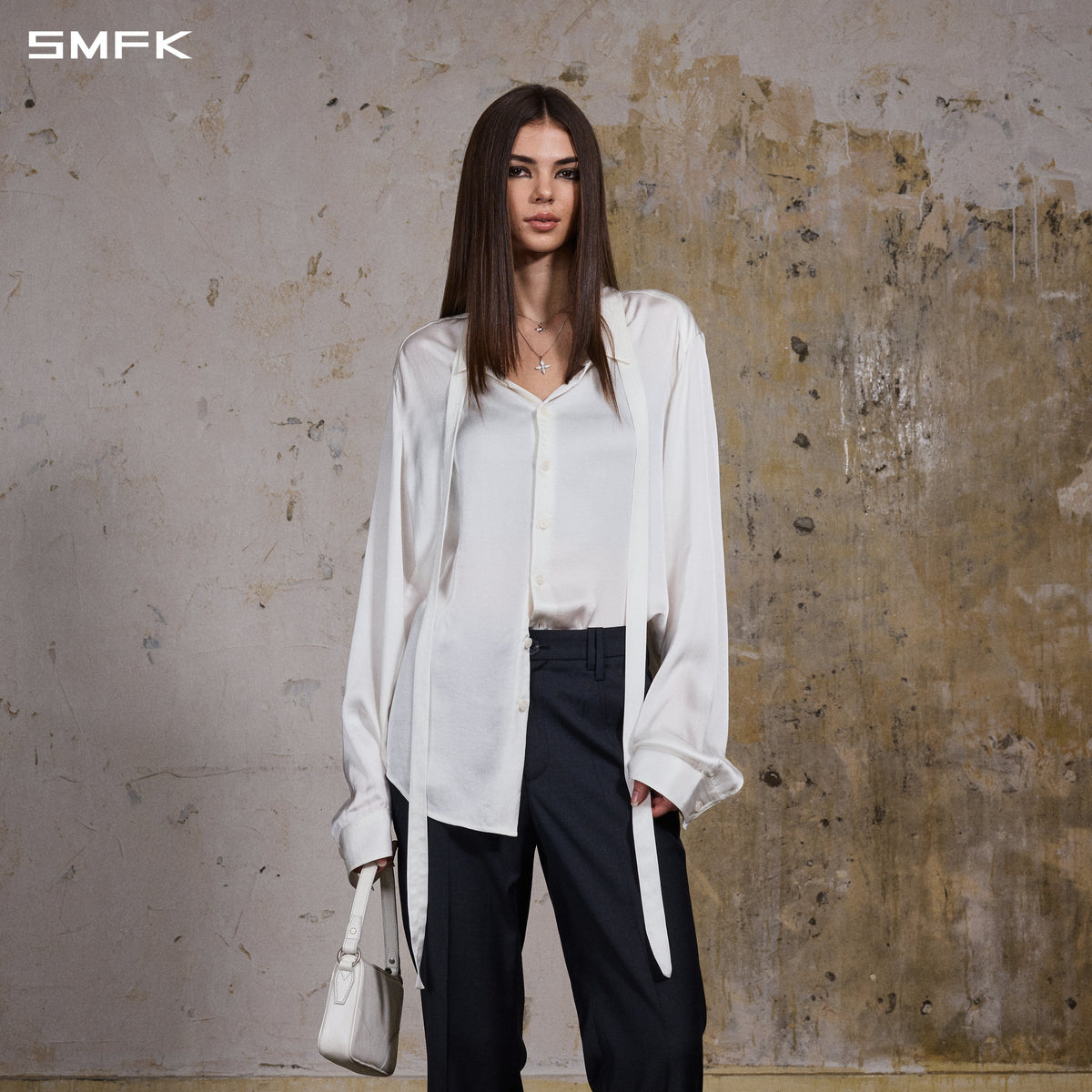 MIRAGE SIREN MIST SLIM EVENING SHIRT/RAYON+MODAL + ACETATE + SILK/U CLOUD WHITE