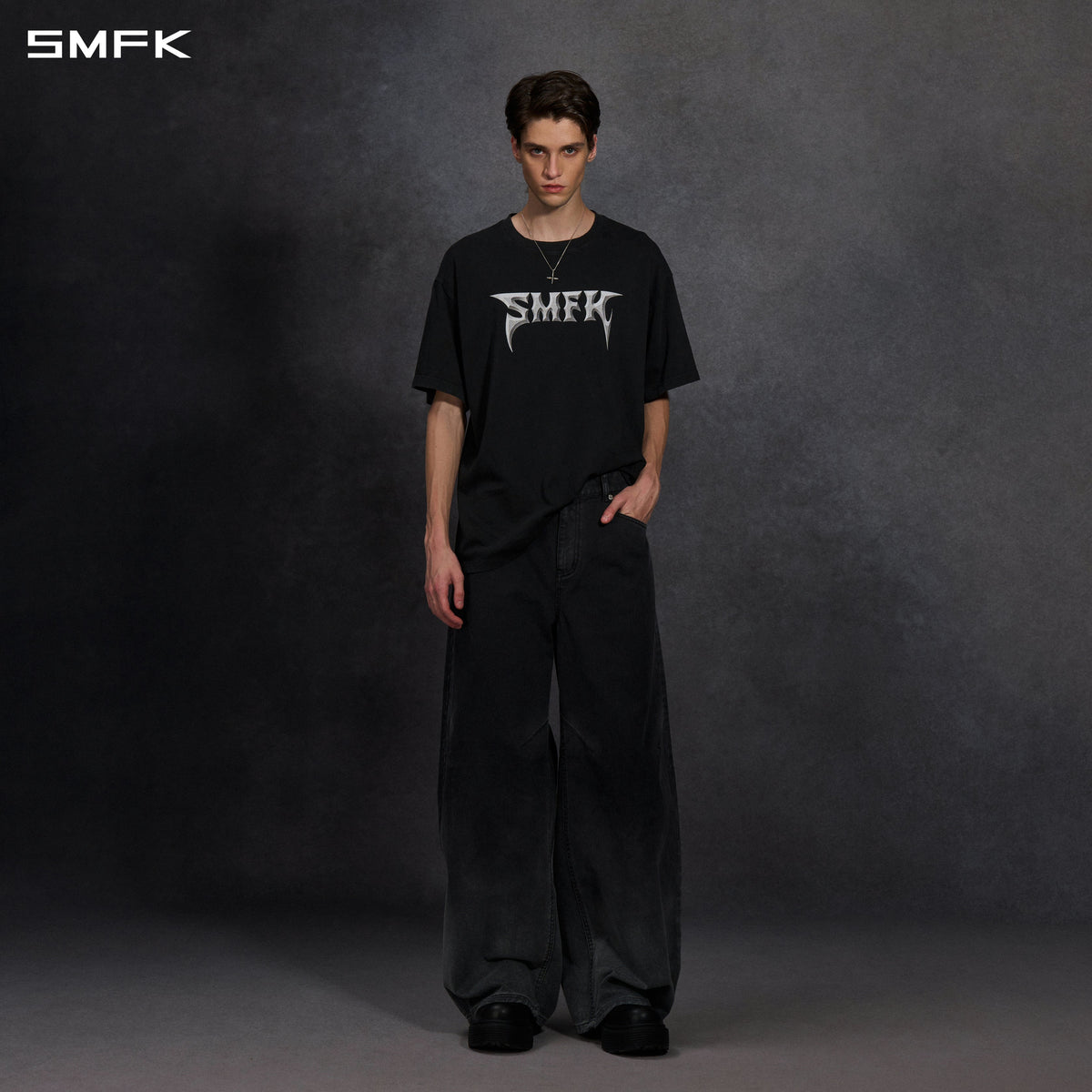 VINTAGE FADED LOOSE LONG TEE/ GARMENT DYE/ COTTON/U WILD BLACK