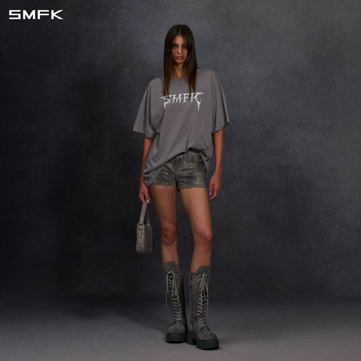 VINTAGE FADED LOOSE LONG TEE/ GARMENT DYE/ COTTON/U STORM GREY