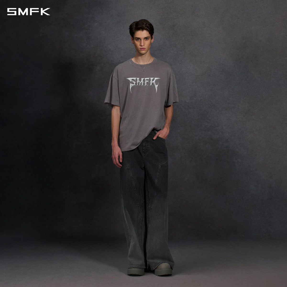 VINTAGE FADED LOOSE LONG TEE/ GARMENT DYE/ COTTON/U STORM GREY