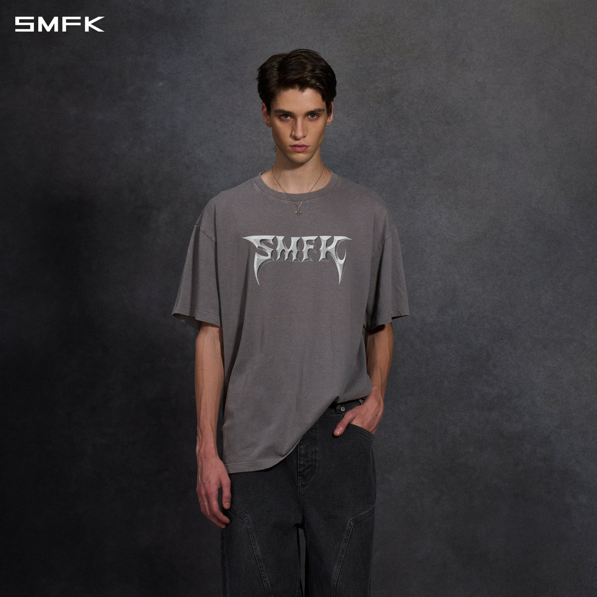 VINTAGE FADED LOOSE LONG TEE/ GARMENT DYE/ COTTON/U STORM GREY