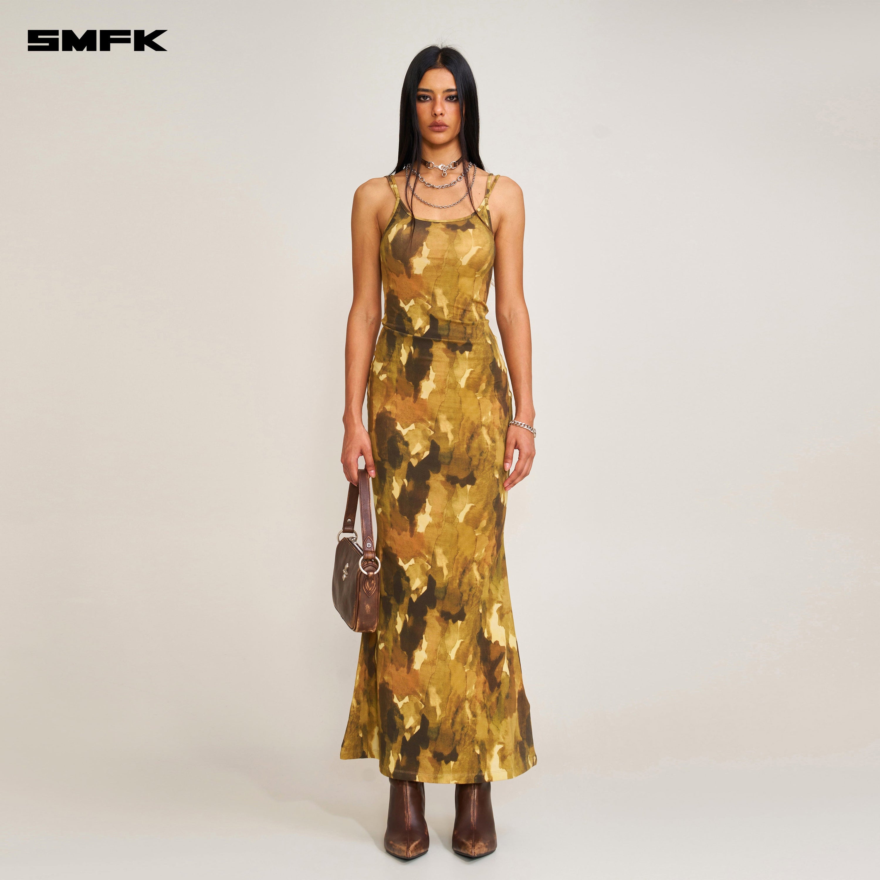 VINTAGE HURRICANE  FADE LONG DRESS CHINESE INK CAMOUFLAGE