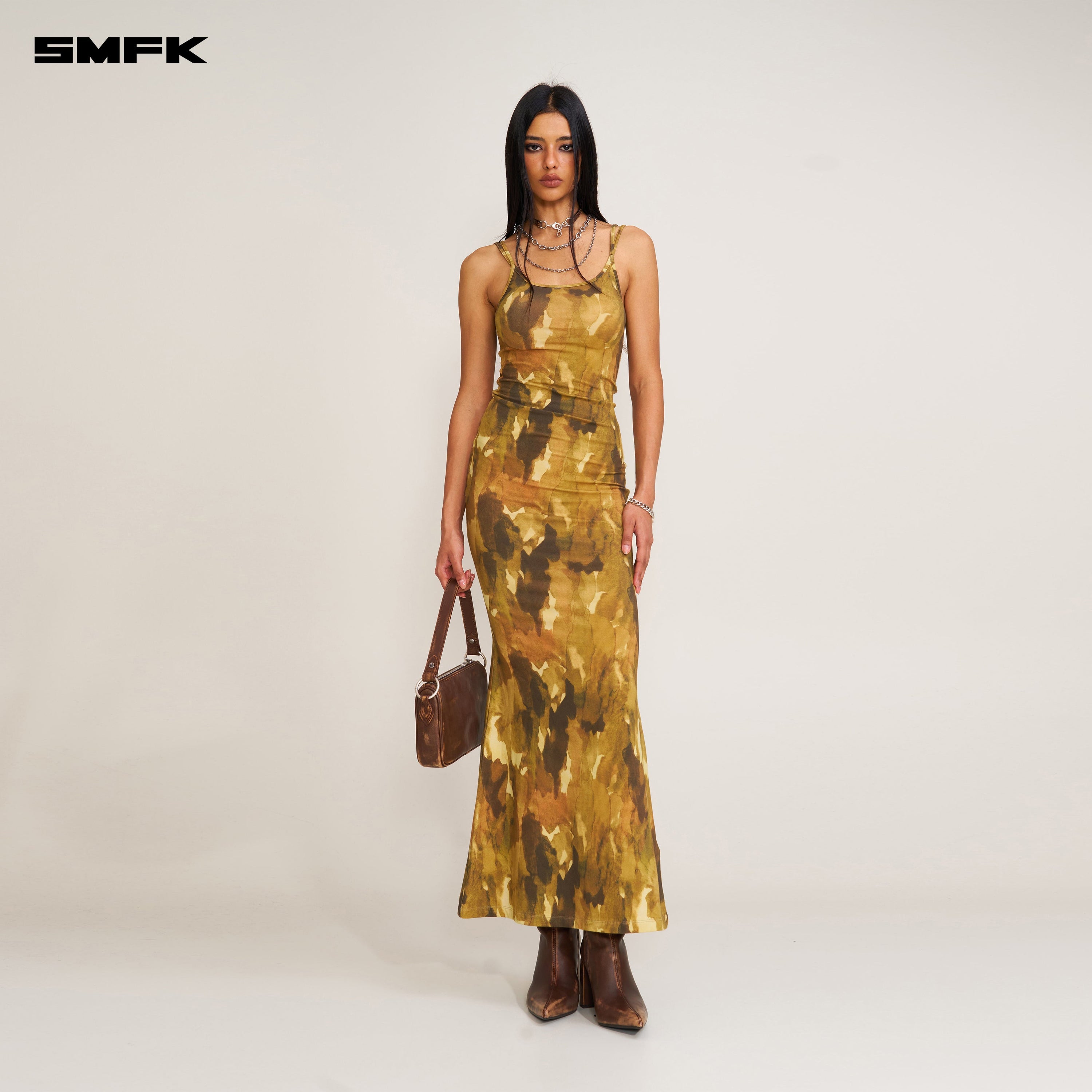 VINTAGE HURRICANE  FADE LONG DRESS CHINESE INK CAMOUFLAGE