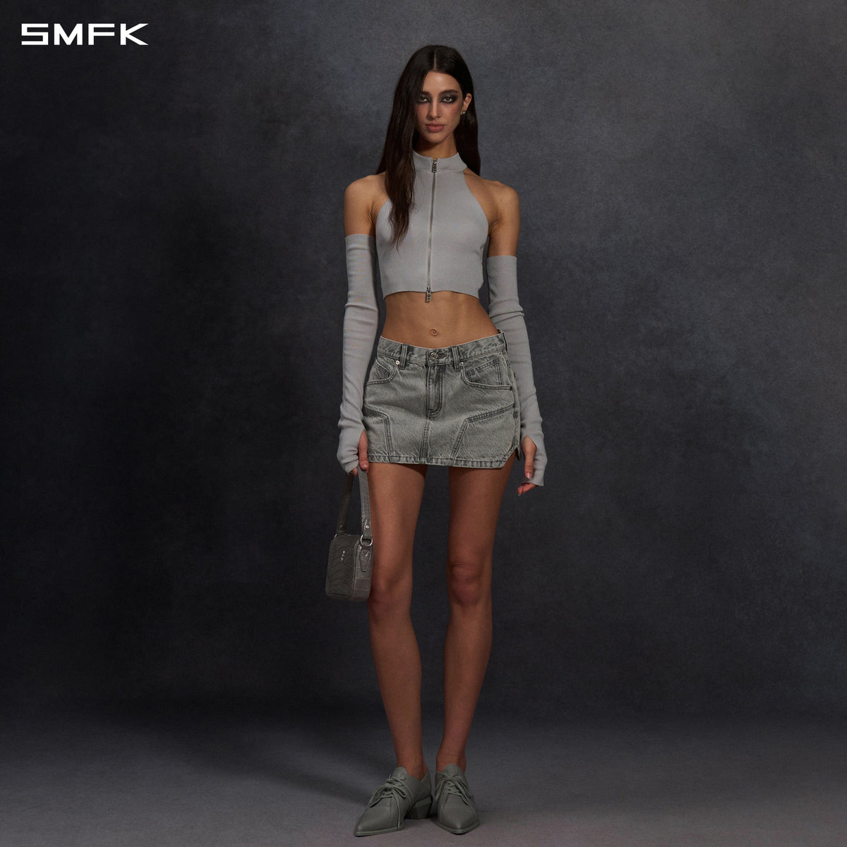 MIRAGE PRISM DENIM SHORT SKIRT/DENIM COTTON GLACIER GREY