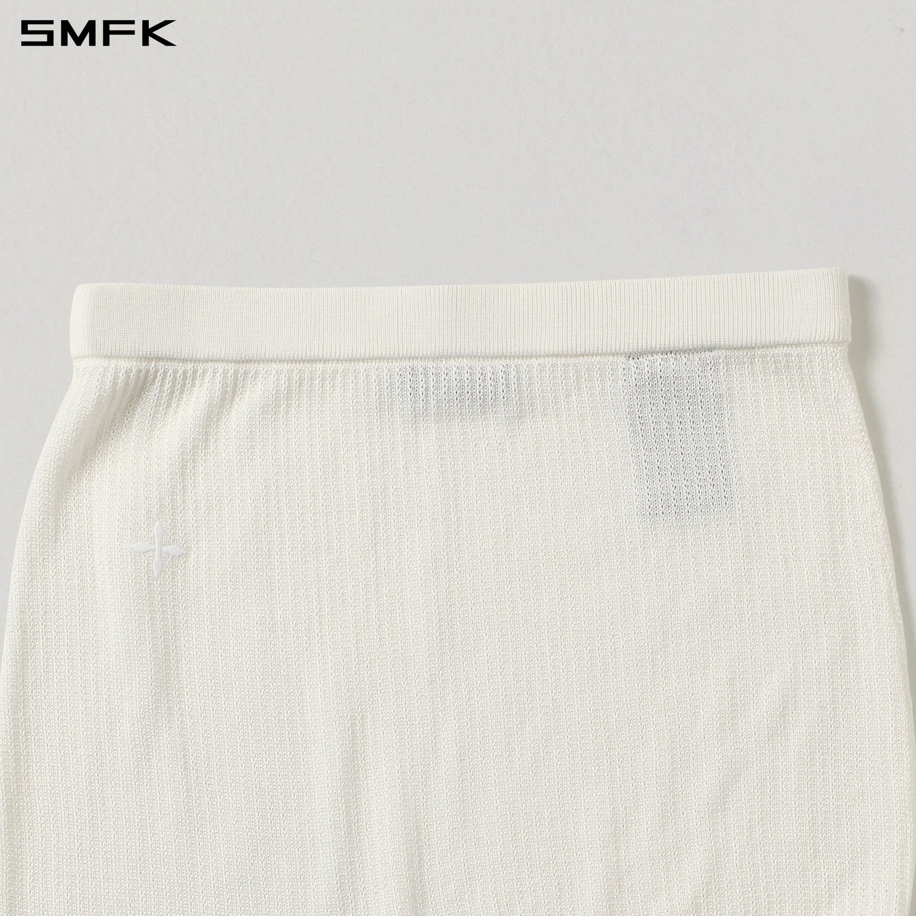 MYTH AEOLUS ASYMMETRY KNIT EVENING SHORT DRESS/TENCEL+SILK CLOUD WHITE