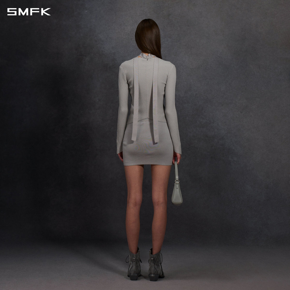 MYTH SIREN ZIP EVENING KNIT DRESS/SILK+LENZING TENCEL+COTTON GLACIER GREY