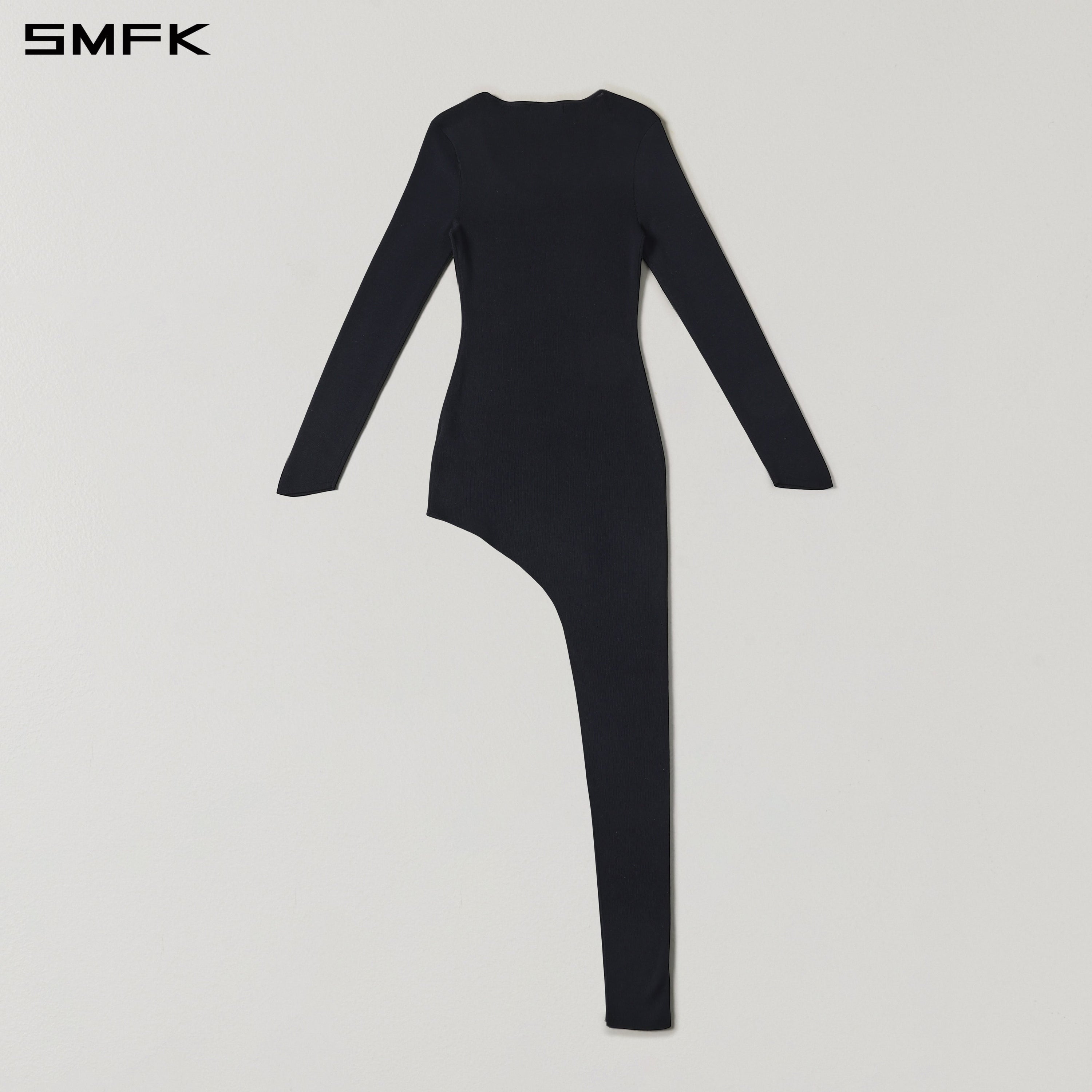 MYTH AEOLUS ASYMMETRY LONG SLEEVE KNIT EVENING DRESS/TENCEL+SILK WILD BLACK