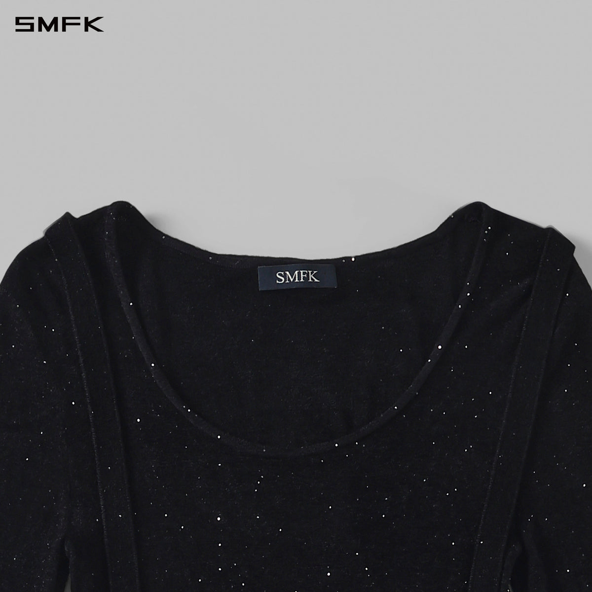 MYTH AEOLUS ASYMMETRY LONG SLEEVE KNIT EVENING DRESS/STARRY VELVET GALAXY BLACK