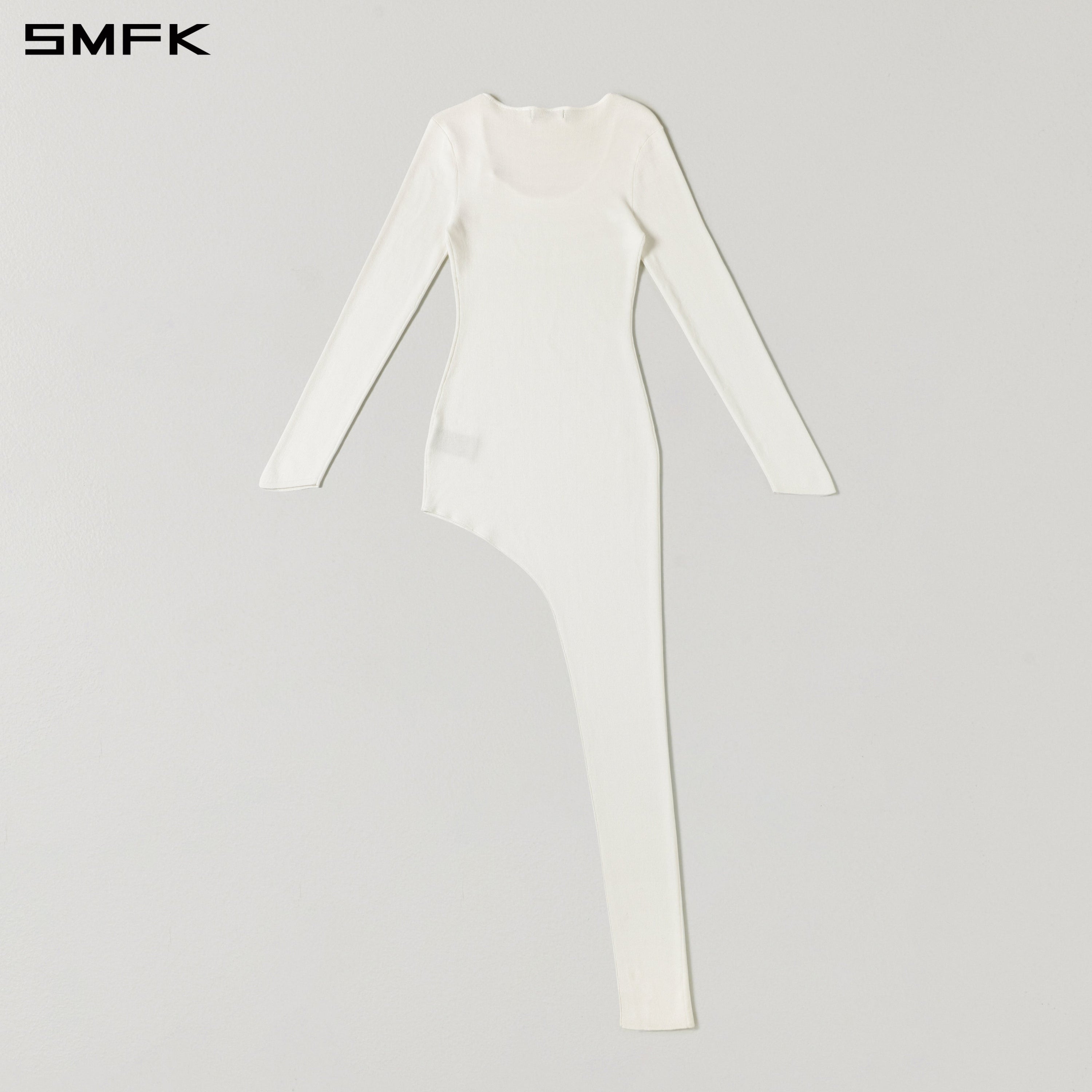 MYTH AEOLUS ASYMMETRY LONG SLEEVE KNIT EVENING DRESS/TENCEL+SILK CLOUD WHITE