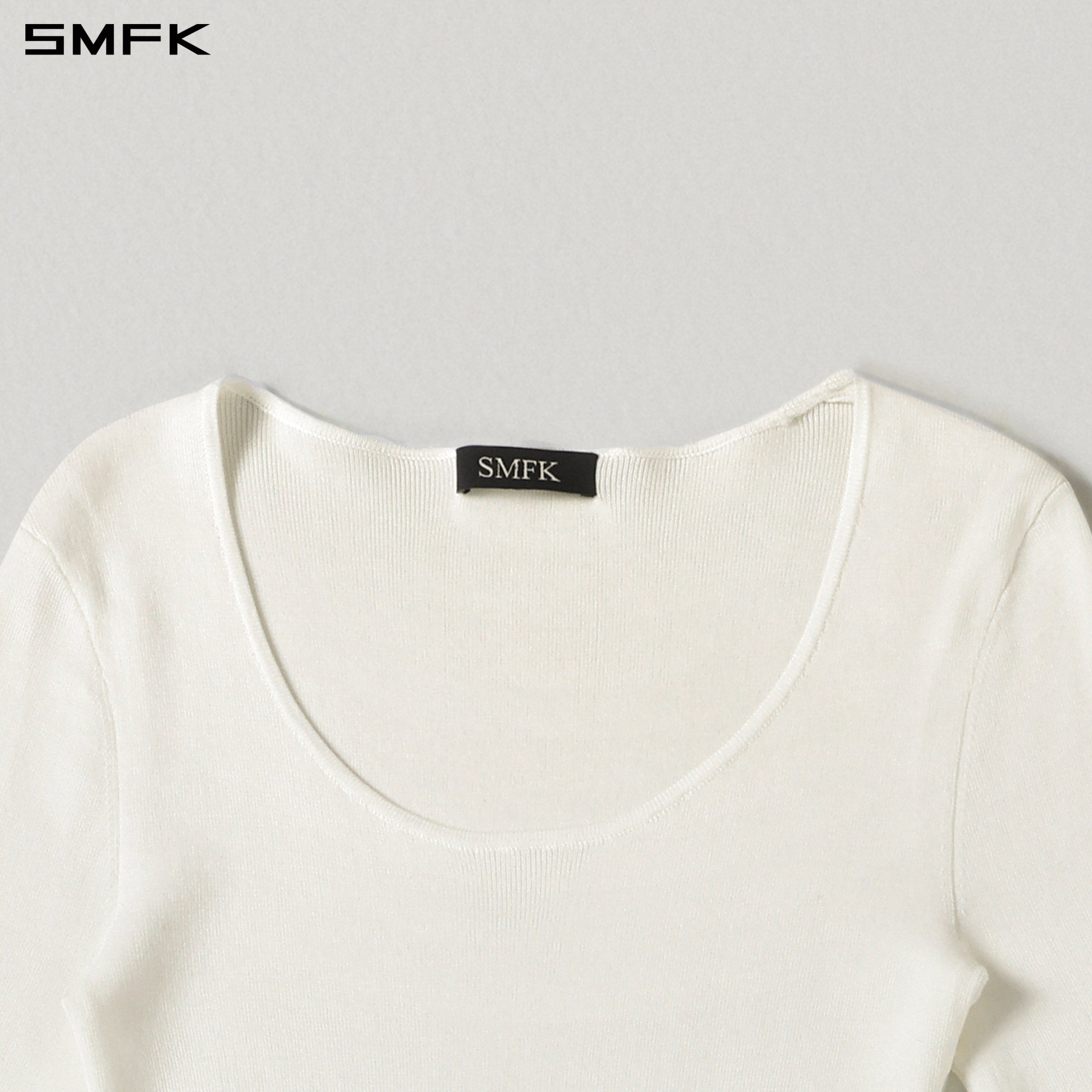 MYTH AEOLUS ASYMMETRY LONG SLEEVE KNIT EVENING DRESS/TENCEL+SILK CLOUD WHITE