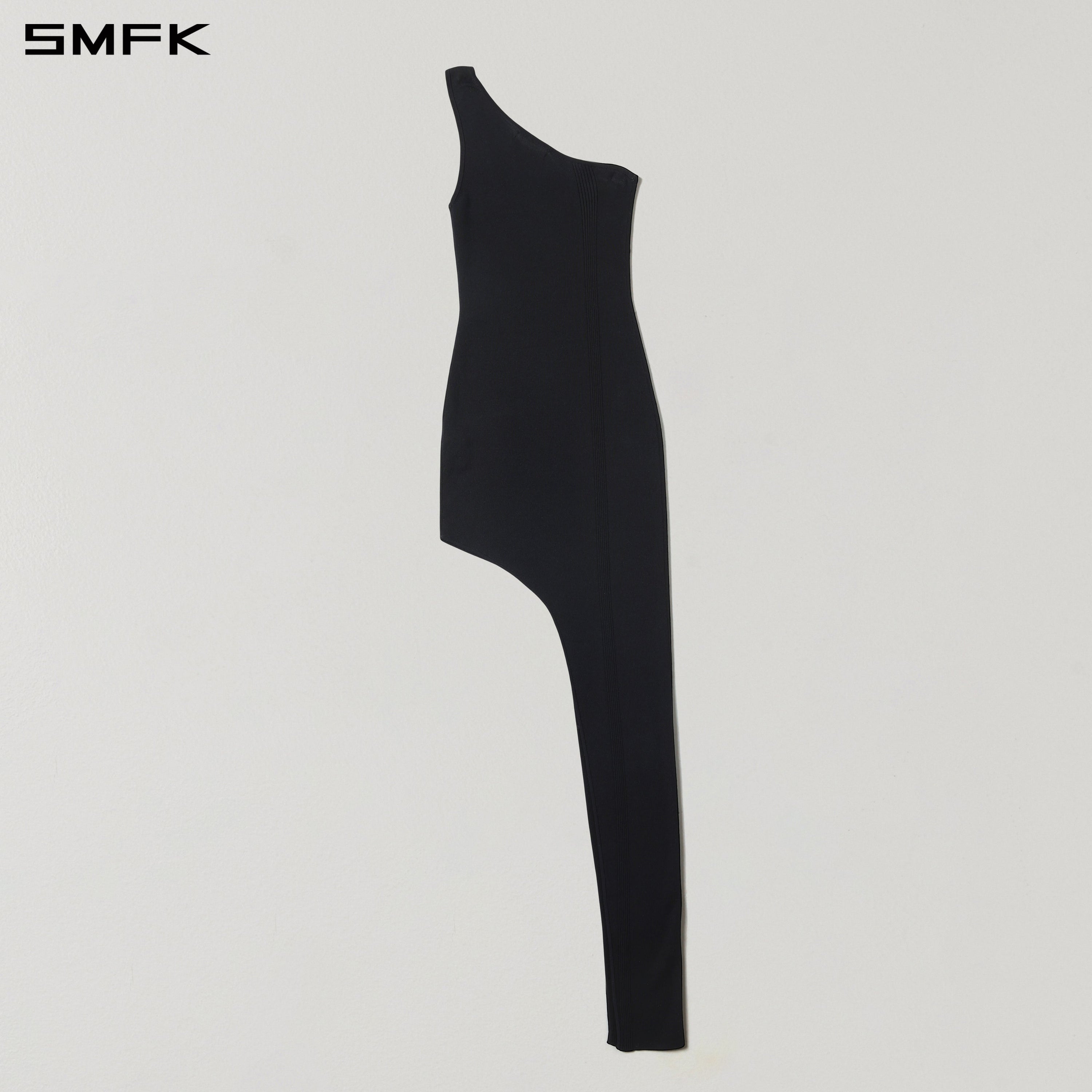 MYTH AEOLUS ASYMMETRY KNIT EVENING DRESS/TENCEL+SILK WILD BLACK