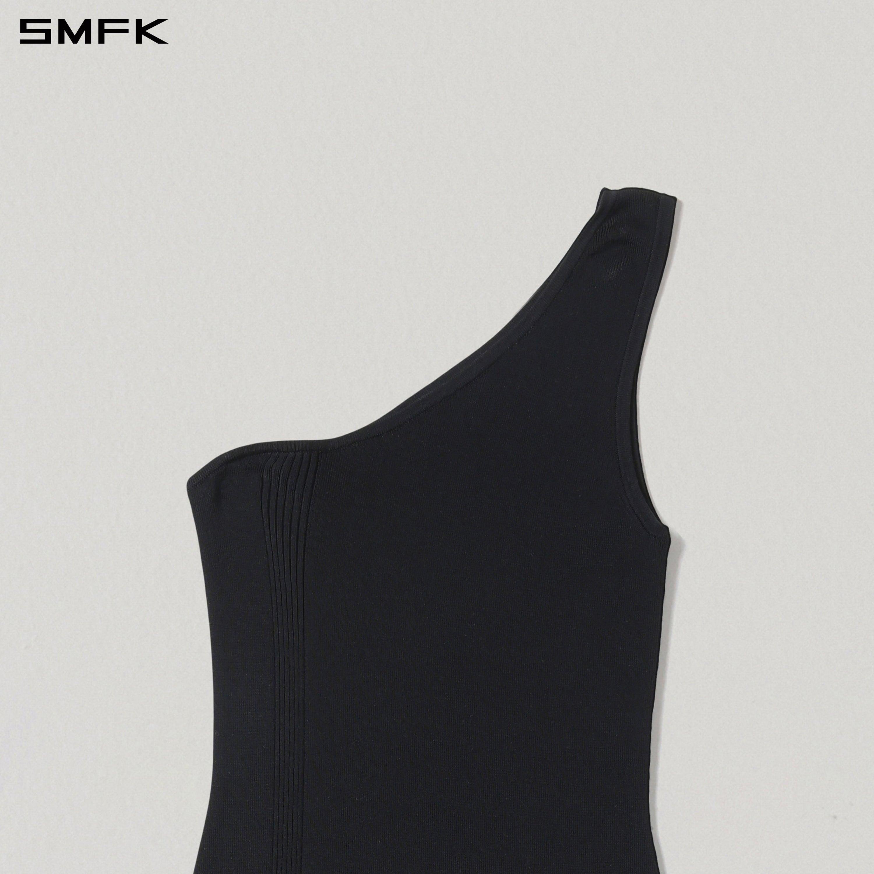 MYTH AEOLUS ASYMMETRY KNIT EVENING DRESS/TENCEL+SILK WILD BLACK