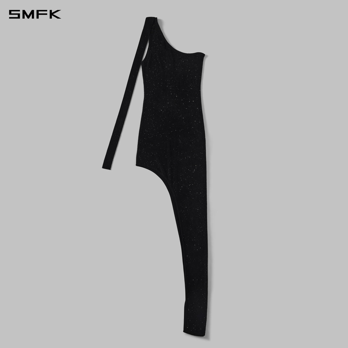 MYTH AEOLUS ASYMMETRY KNIT EVENING DRESS/STARRY VELVET GALAXY BLACK