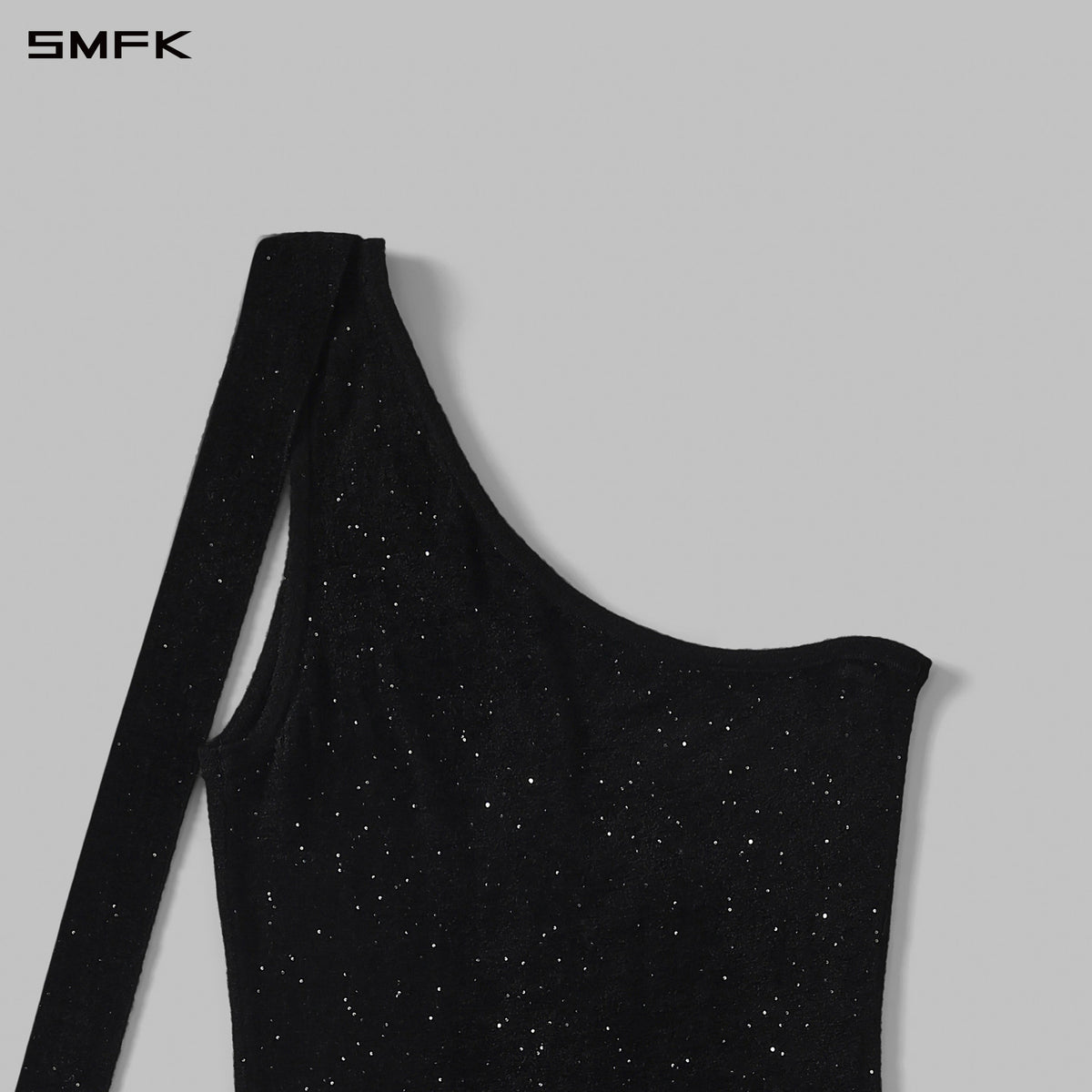 MYTH AEOLUS ASYMMETRY KNIT EVENING DRESS/STARRY VELVET GALAXY BLACK