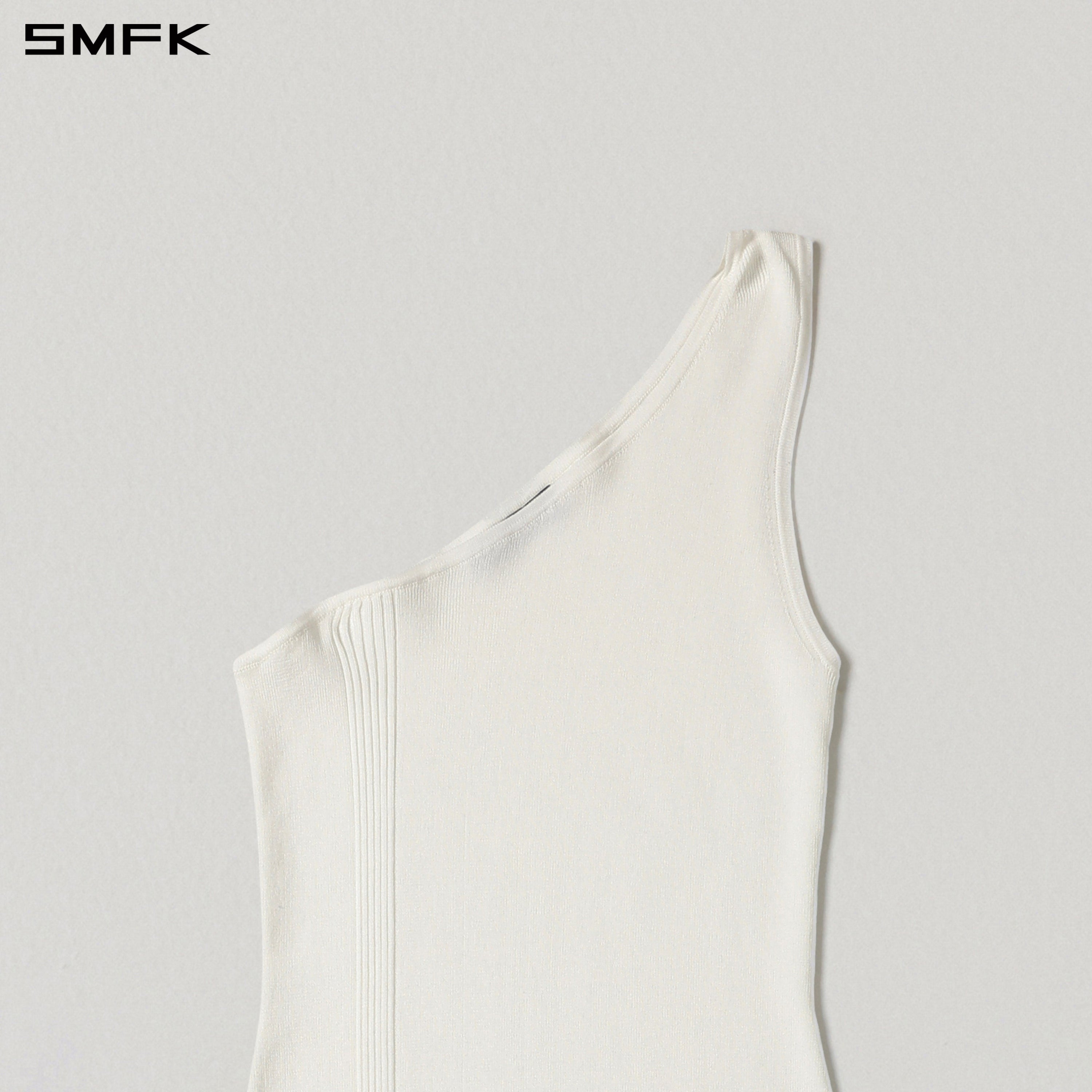 MYTH AEOLUS ASYMMETRY KNIT EVENING DRESS/TENCEL+SILK CLOUD WHITE