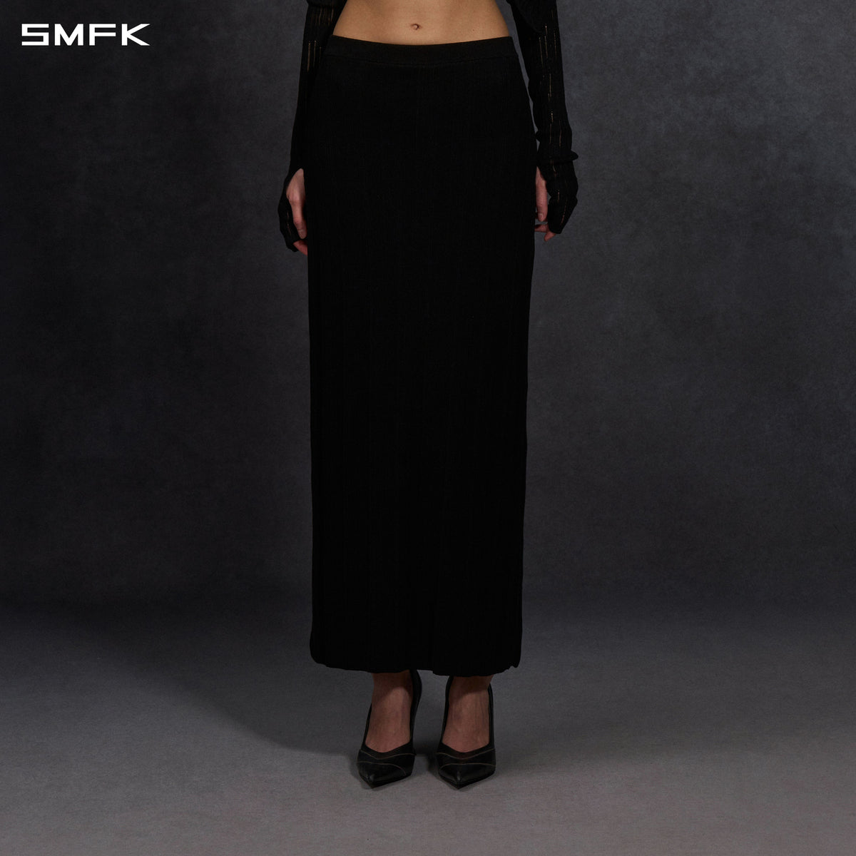 MYTH SIREN EVENING SLIM KNIT DRESS/LENZING TENCEL+SILK+COTTON WILD BLACK