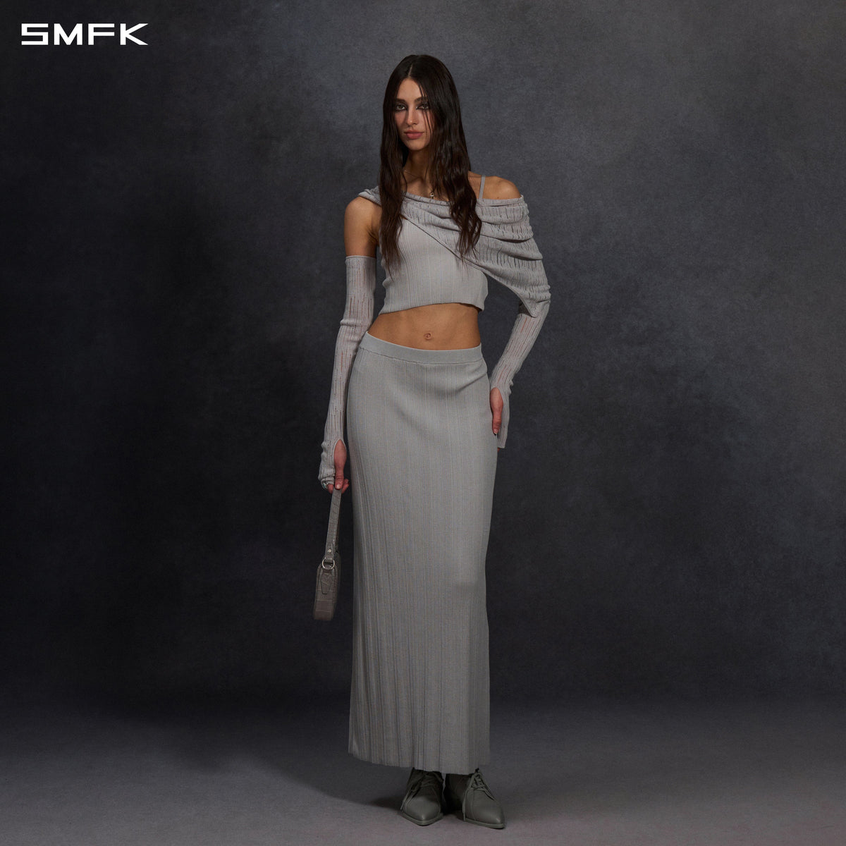 MYTH SIREN EVENING SLIM KNIT DRESS/LENZING TENCEL+SILK+COTTON GLACIER GREY
