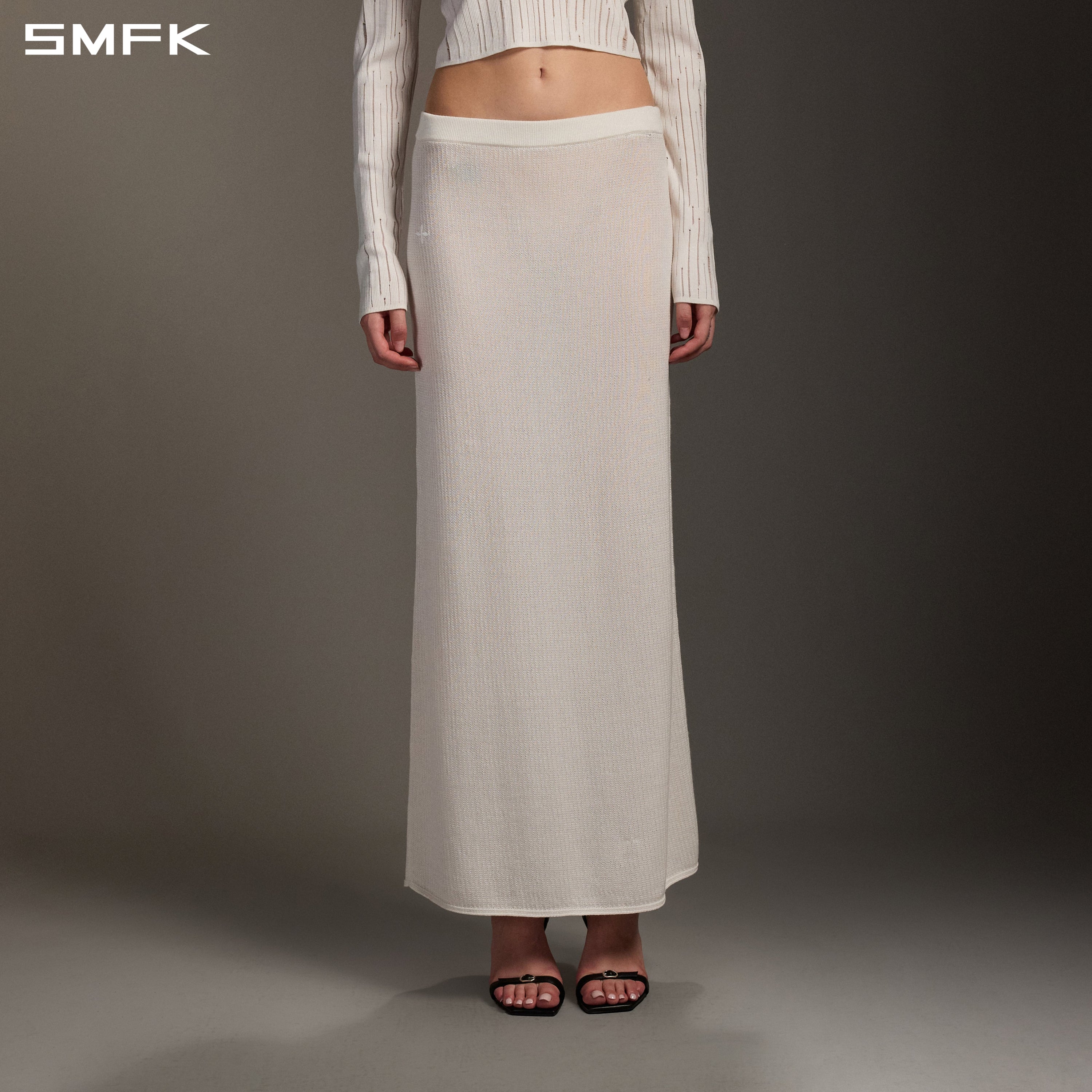 MYTH SEER STRT KNIT LONG DRESS/TENCEL+SILK CLOUD WHITE