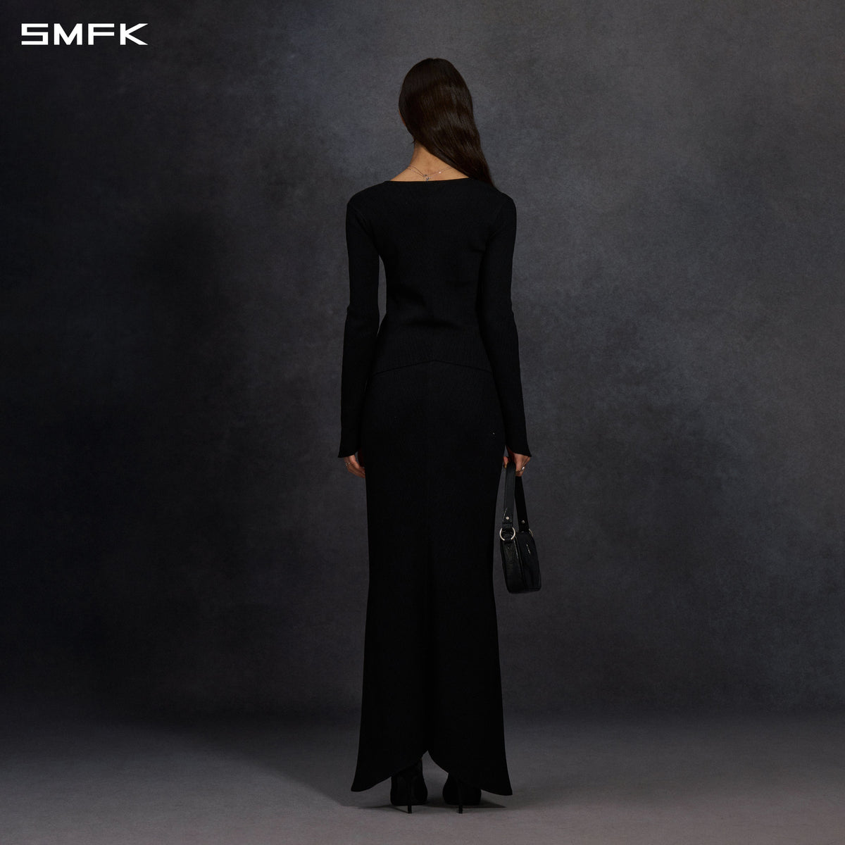 MYTH SIREN EVENING FISHTAIL KNIT DRESS/LENZING TENCEL+SILK+COTTON WILD BLACK