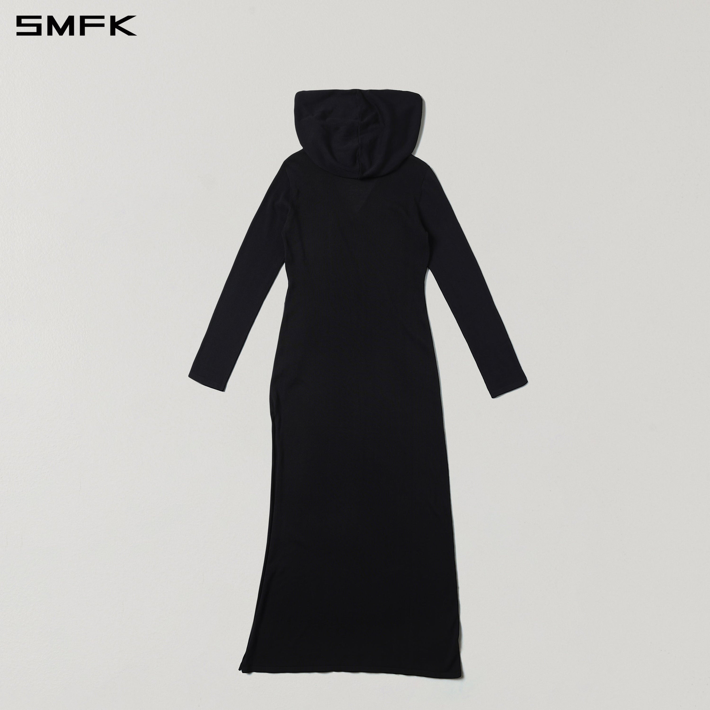 MYTH AEOLUS ASYMMETRY LONG SLEEVE KNIT EVENING DRESS/ACETATE+COTTON WILD BLACK