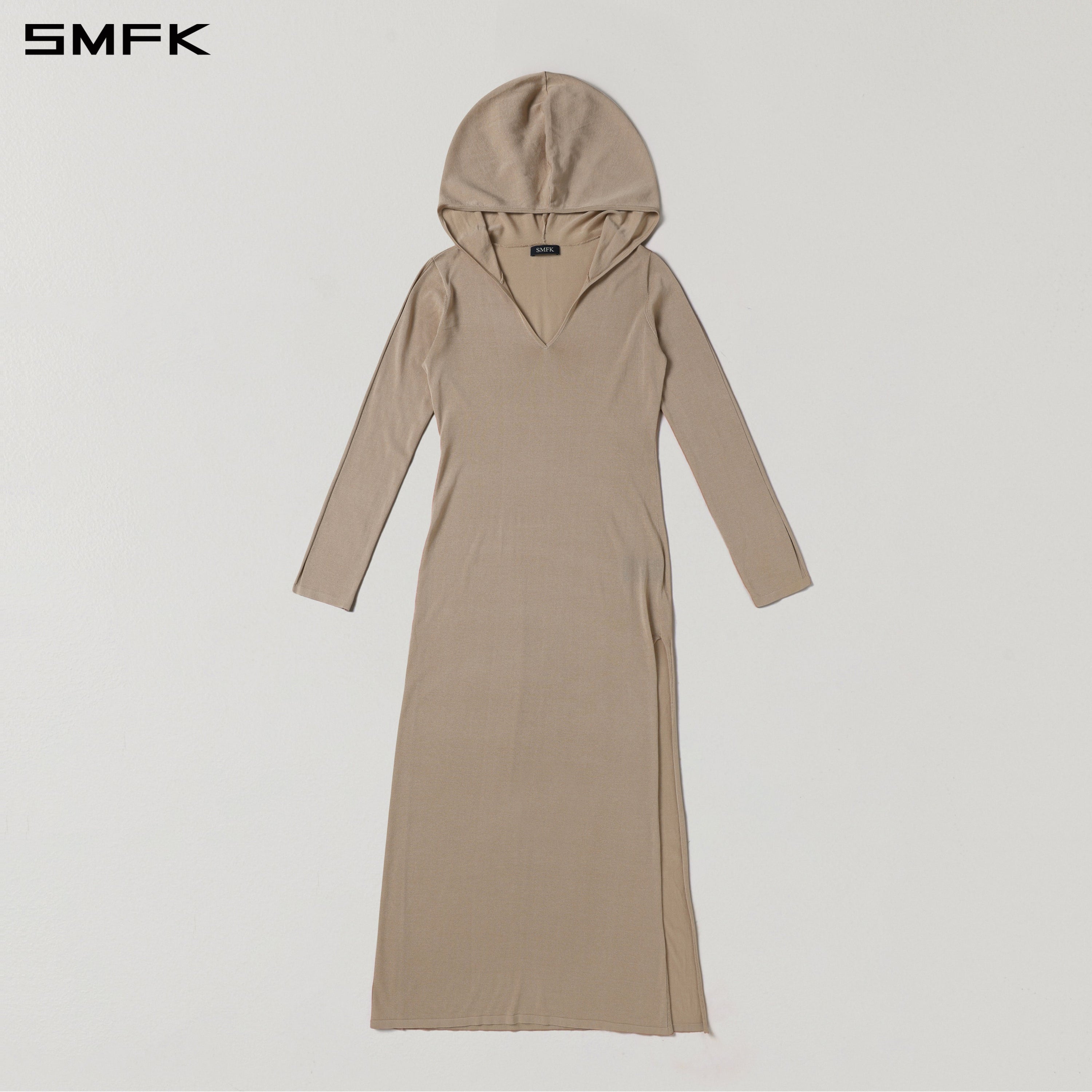 MYTH AEOLUS ASYMMETRY LONG SLEEVE KNIT EVENING DRESS/ACETATE+COTTON FRESH SKIN