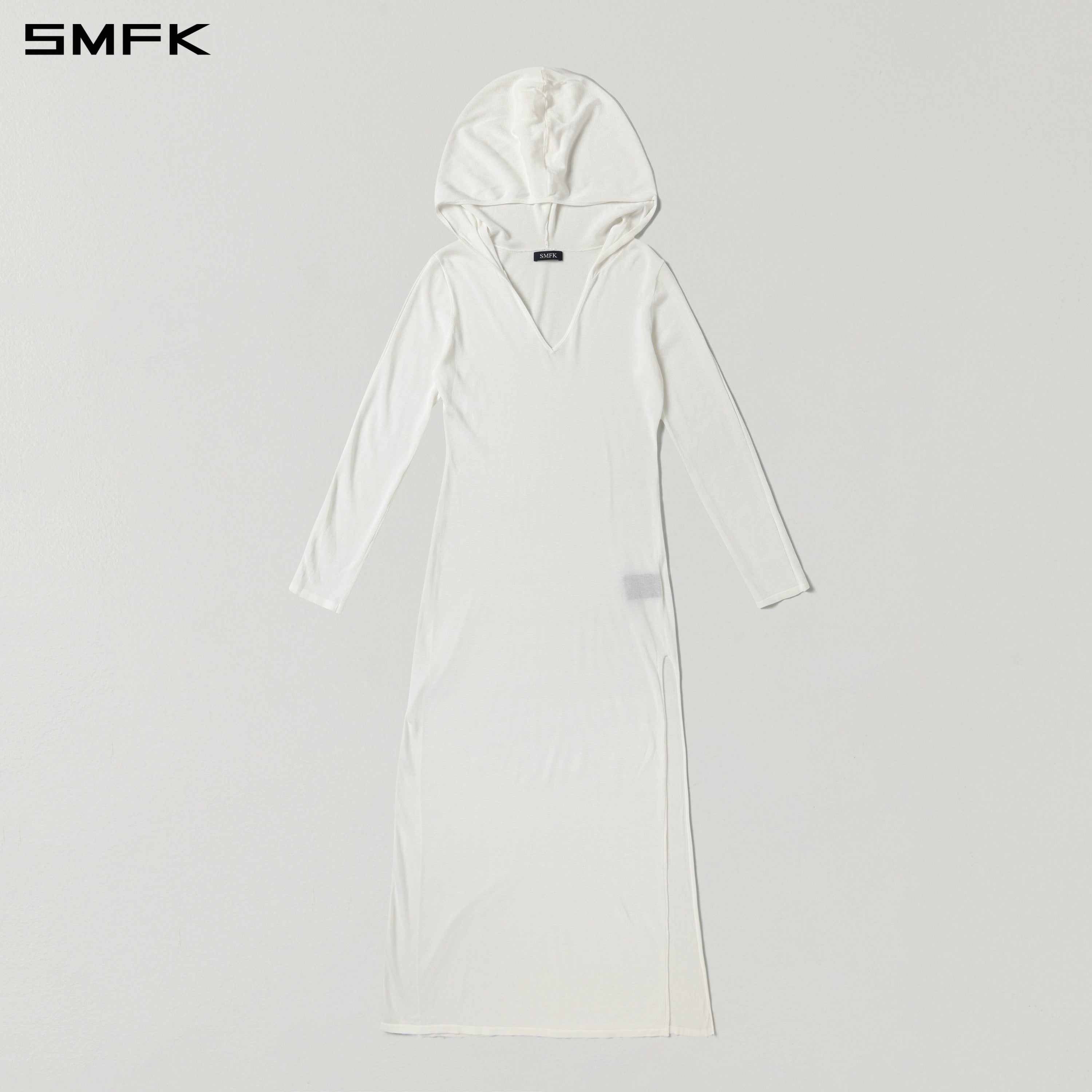MYTH AEOLUS ASYMMETRY LONG SLEEVE KNIT EVENING DRESS/ACETATE+COTTON CLOUD WHITE