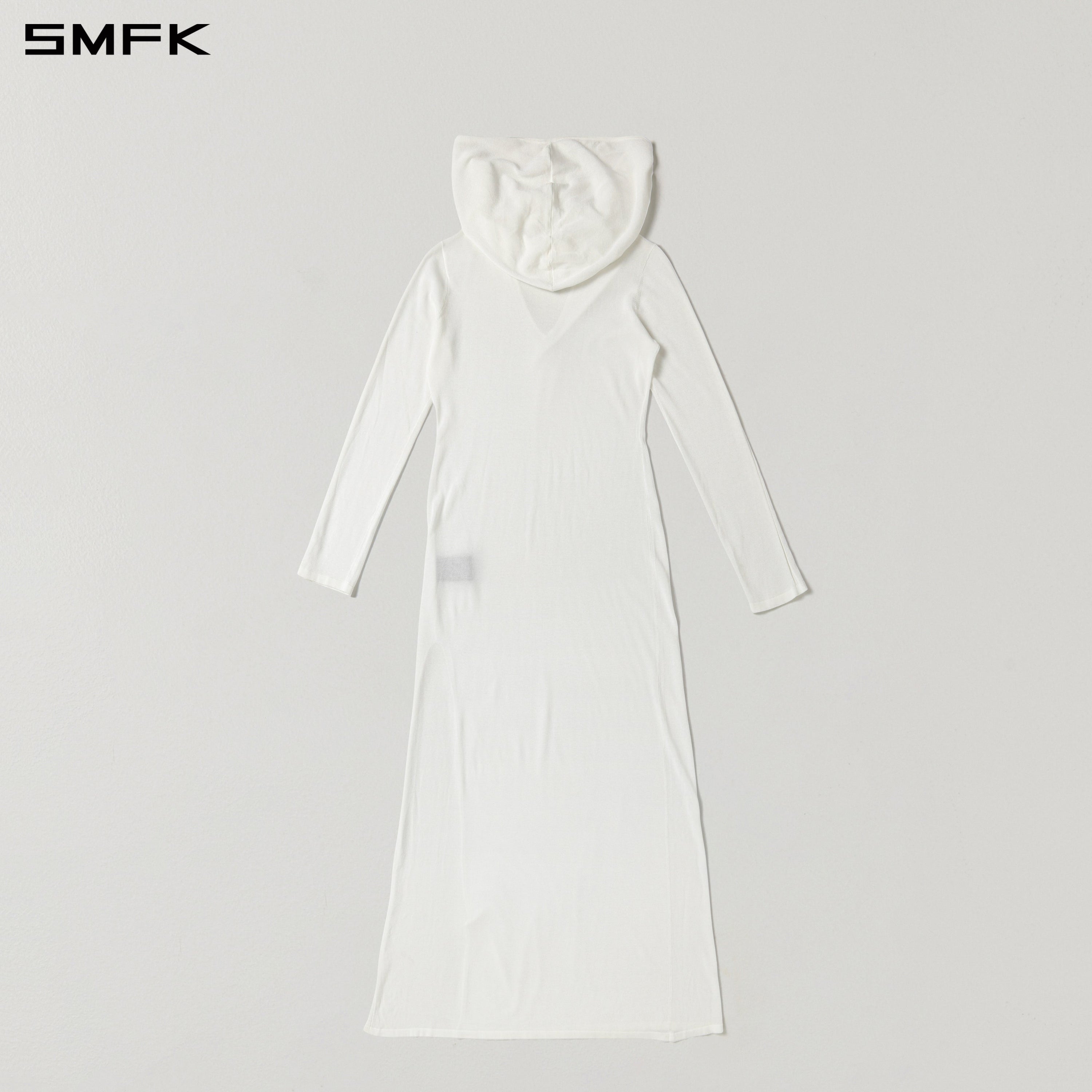 MYTH AEOLUS ASYMMETRY LONG SLEEVE KNIT EVENING DRESS/ACETATE+COTTON CLOUD WHITE