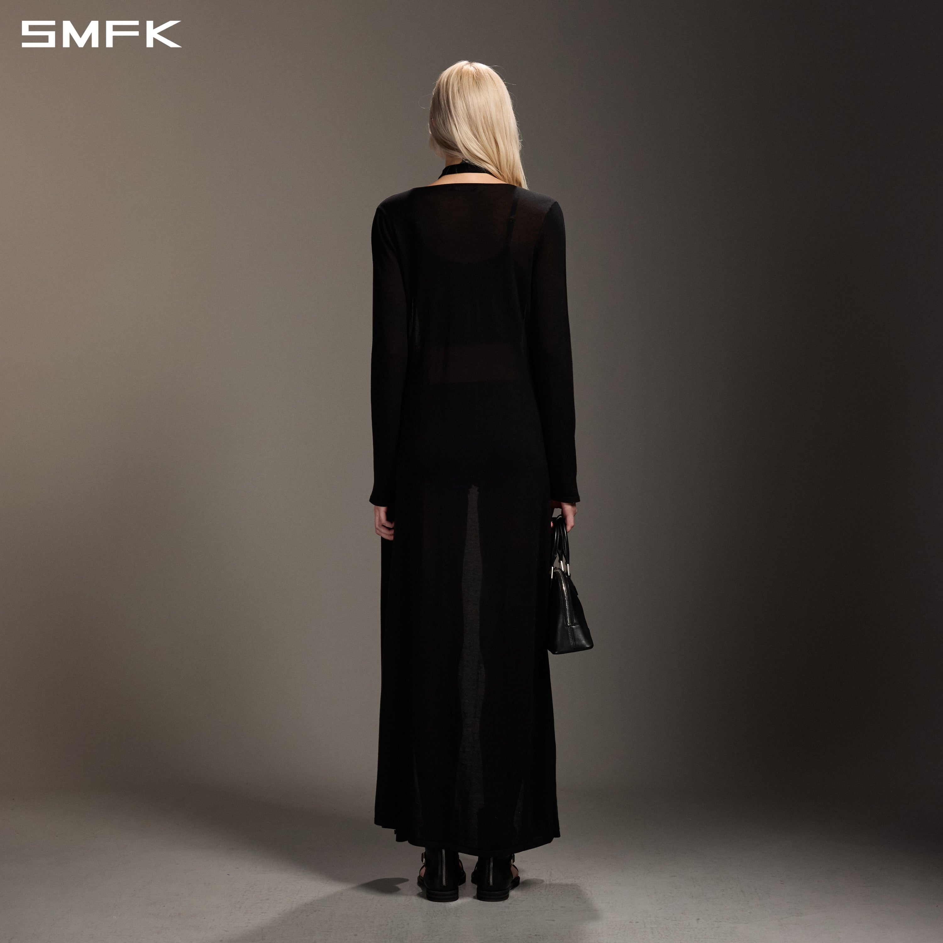 MYTH AEOLUS KNIT CAPE DRESS/ACETATE+COTTON WILD BLACK
