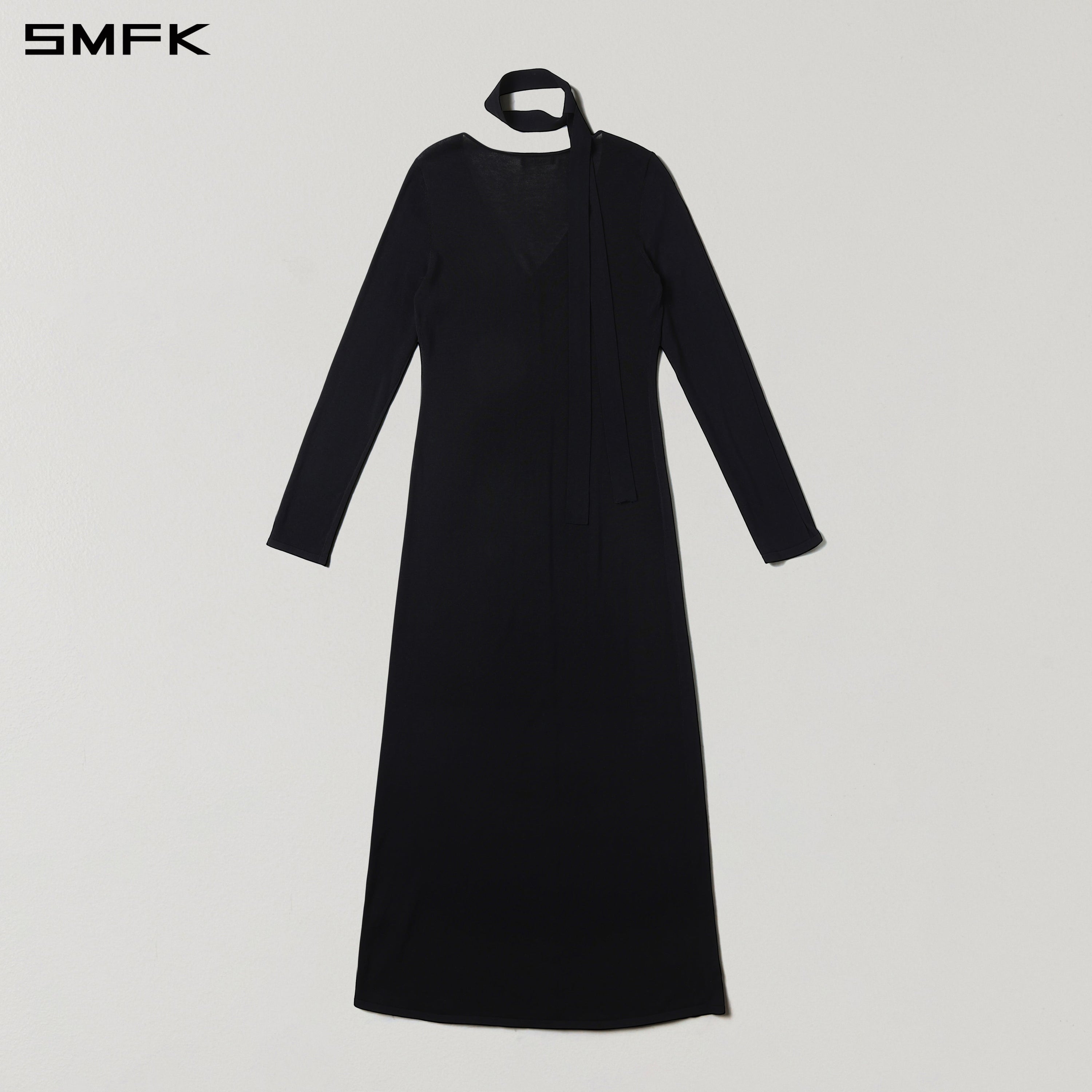 MYTH AEOLUS KNIT CAPE DRESS/ACETATE+COTTON WILD BLACK