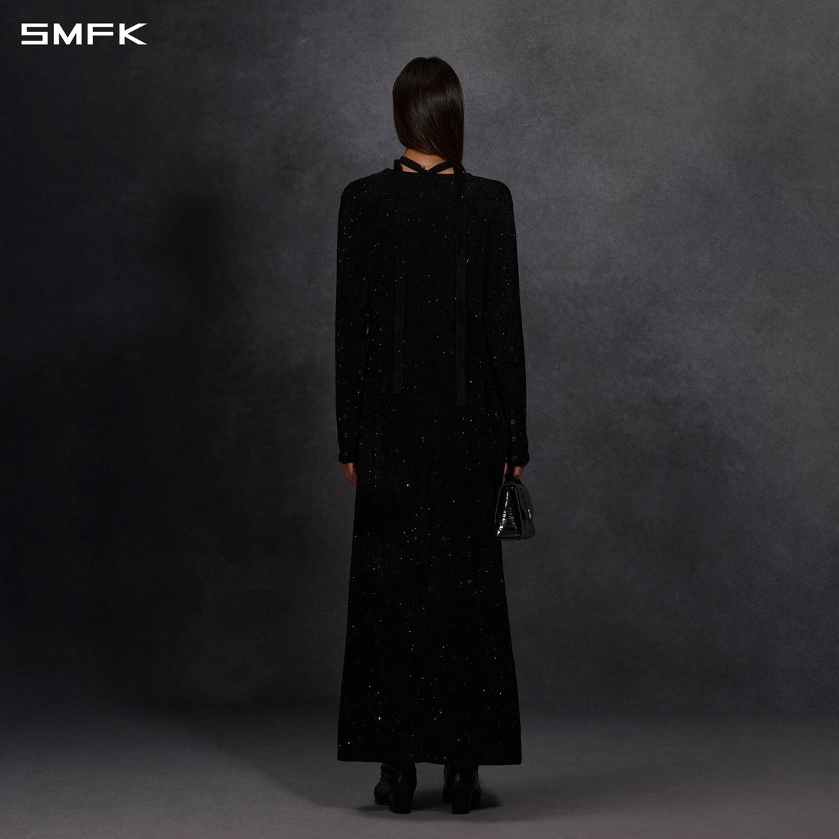 MYTH AEOLUS KNIT ROBE DRESS/STARRY VELVET GALAXY BLACK