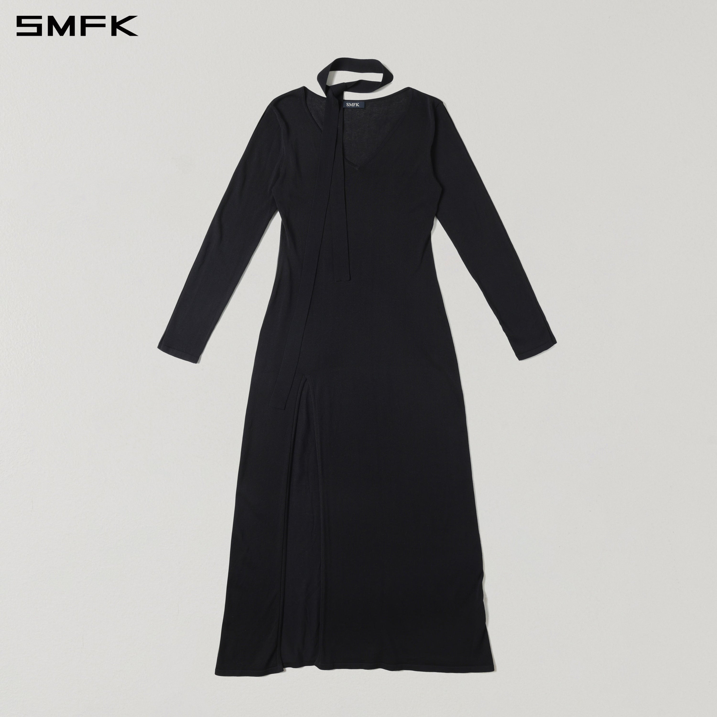 MYTH AEOLUS ONE-PIECE KNIT EVENING DRESS/ACETATE+COTTON WILD BLACK