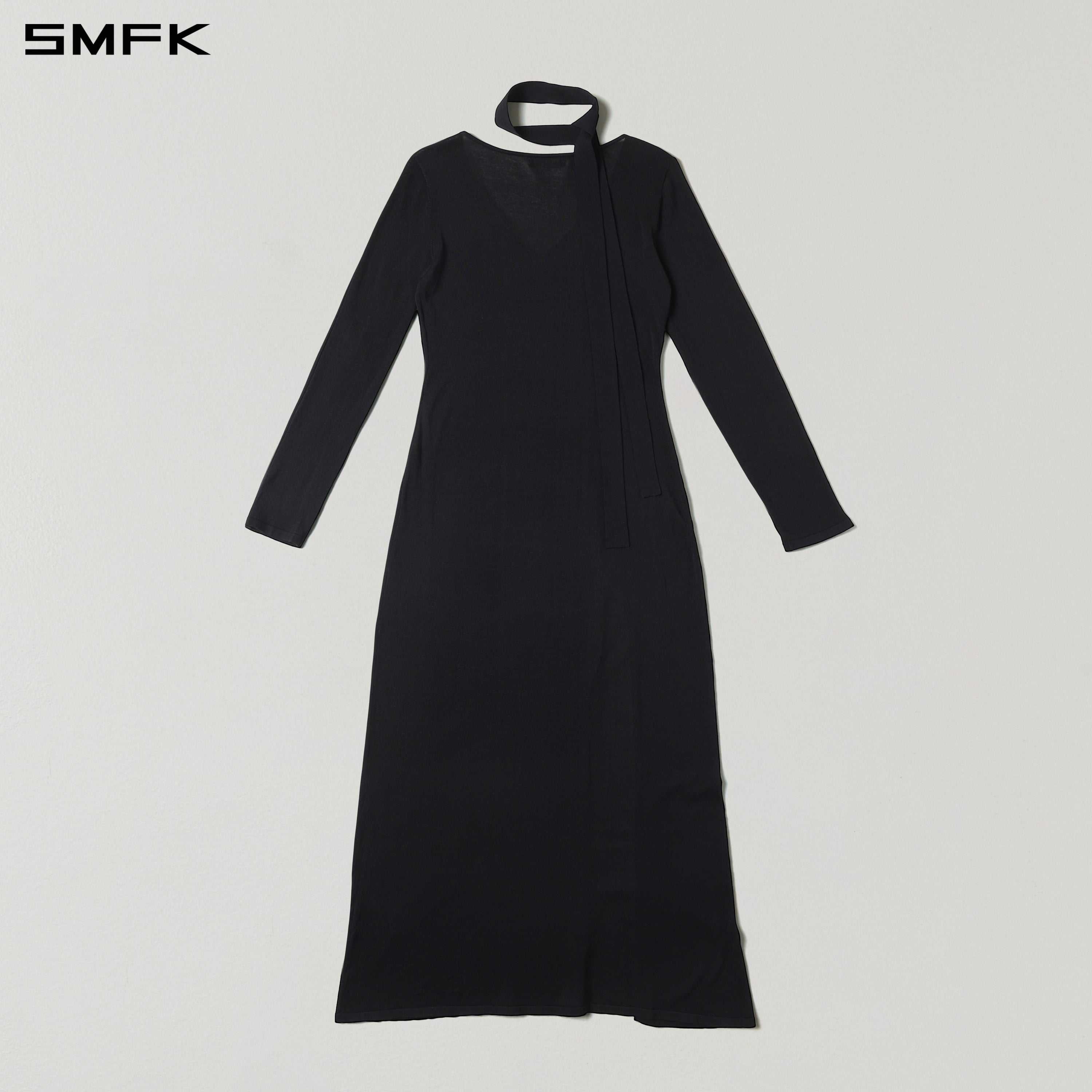 MYTH AEOLUS ONE-PIECE KNIT EVENING DRESS/ACETATE+COTTON WILD BLACK