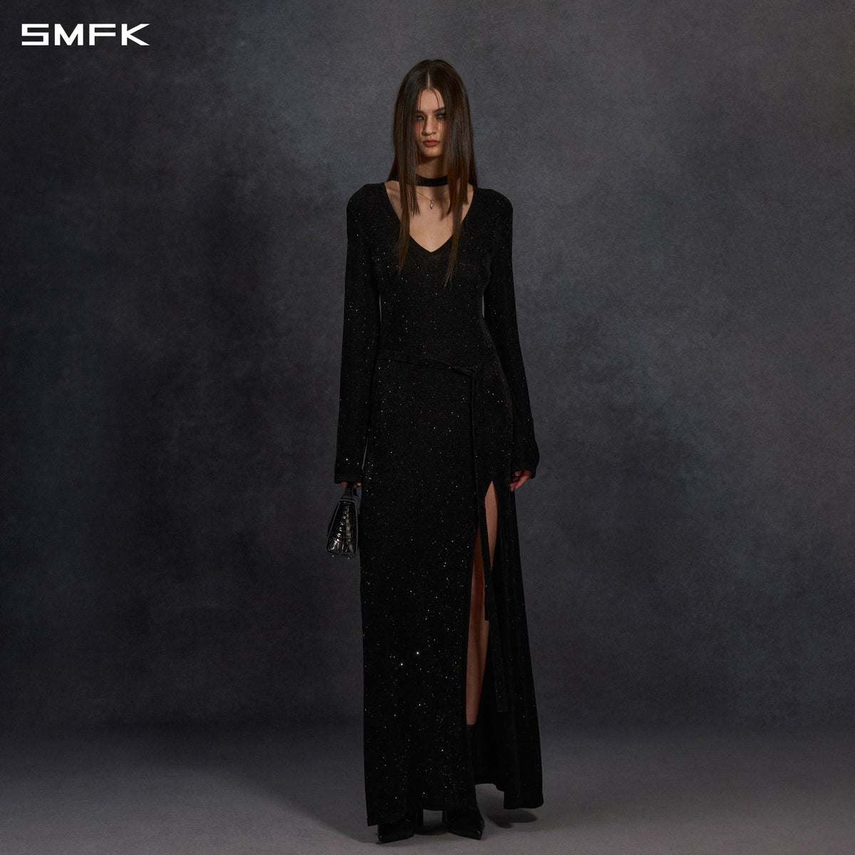 MYTH AEOLUS ONE-PIECE KNIT EVENING DRESS/STARRY VELVET GALAXY BLACK